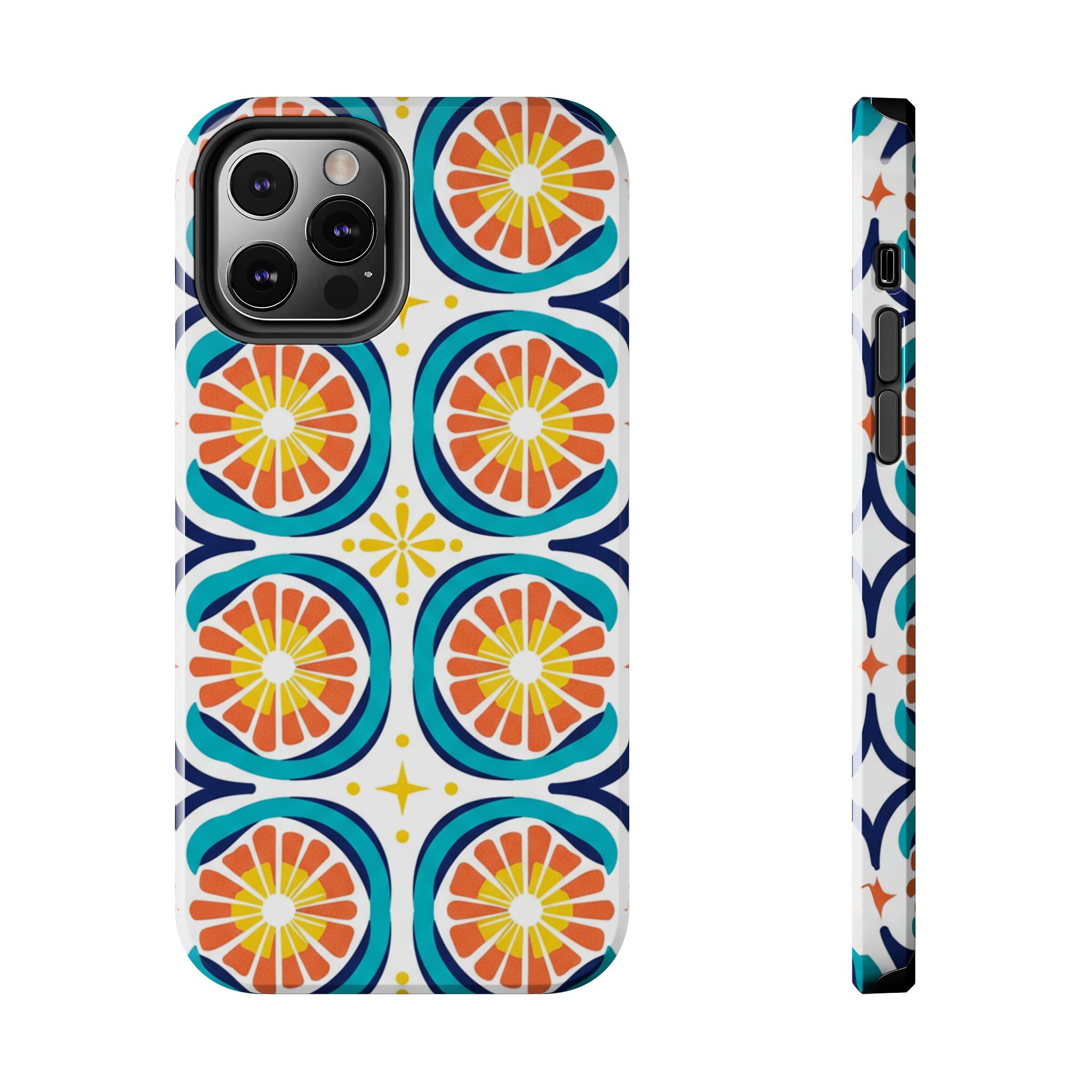 Citrus Tile Tough Phone Case — Colorful Retro Orange Slice Pattern