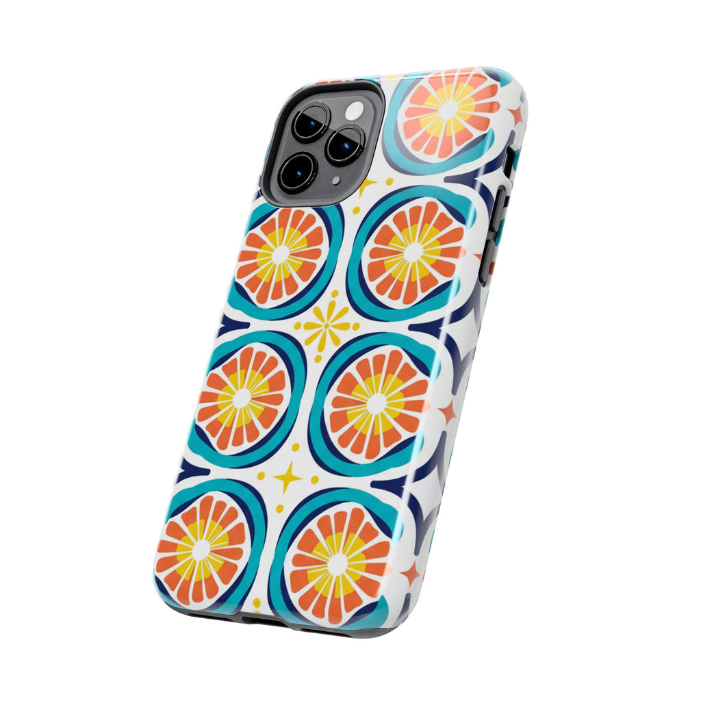 Citrus Tile Tough Phone Case — Colorful Retro Orange Slice Pattern