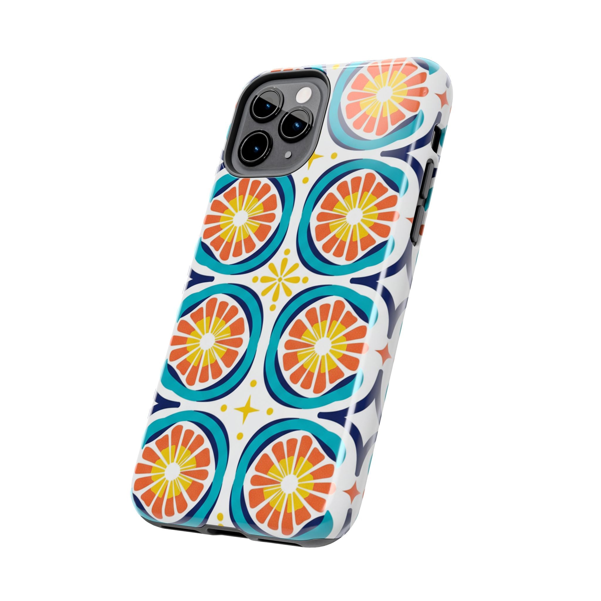 Citrus Tile Tough Phone Case — Colorful Retro Orange Slice Pattern