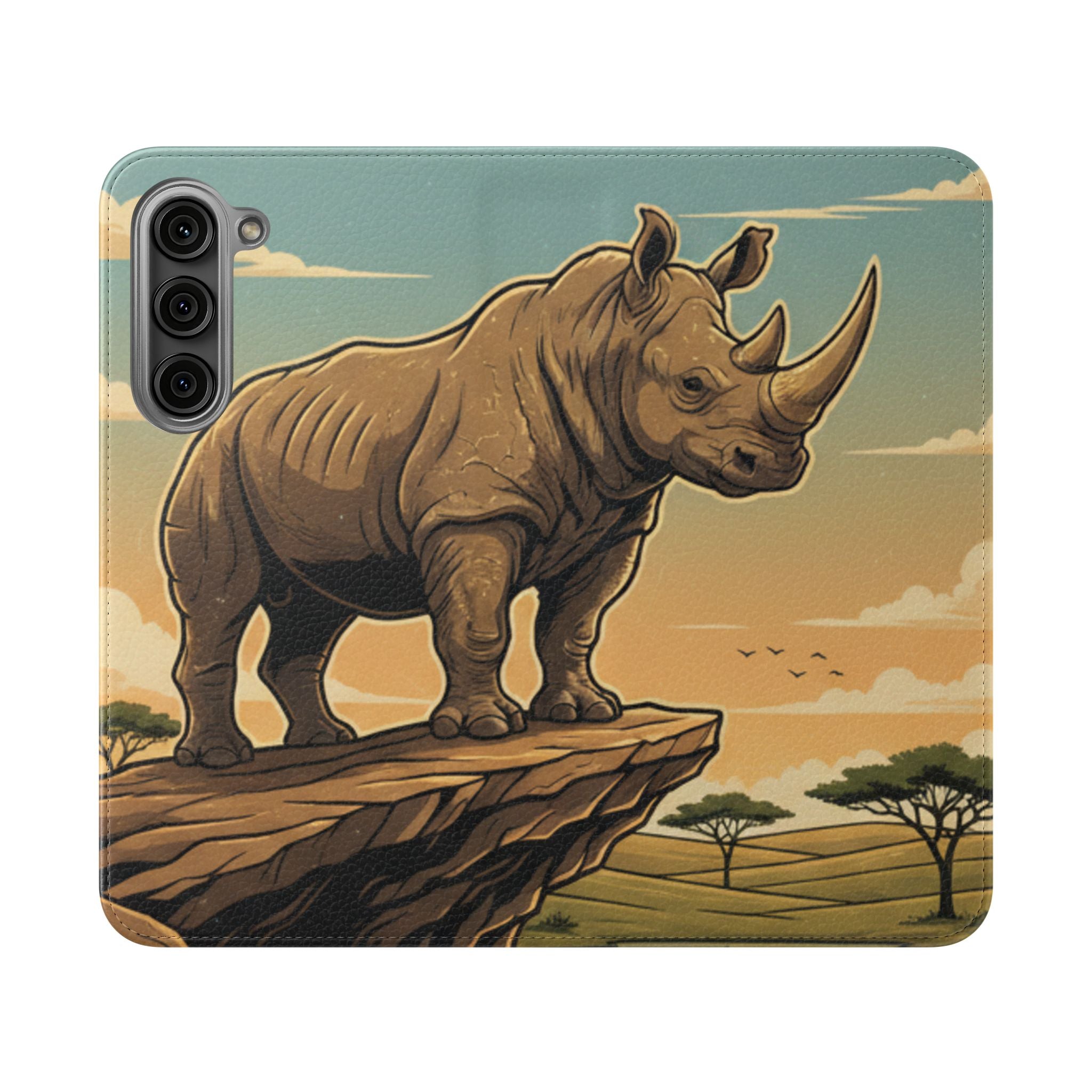 Rhino Sunset Flip Phone Case – Safari Wildlife Wallet Case
