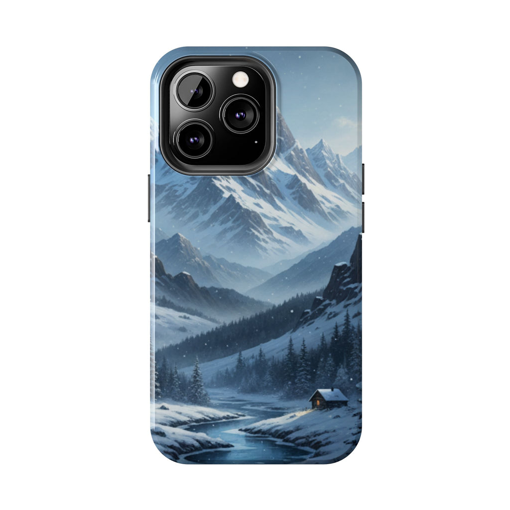Tough Phone Case — Snowy Mountain Cabin Landscape Protective Phone Cover
