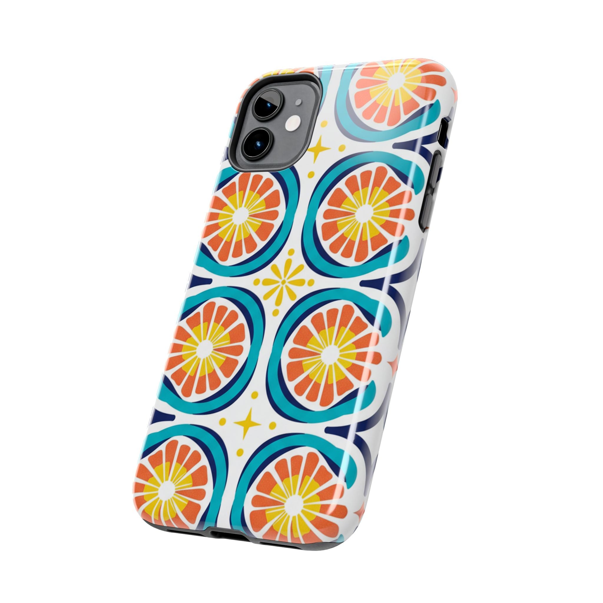 Citrus Tile Tough Phone Case — Colorful Retro Orange Slice Pattern