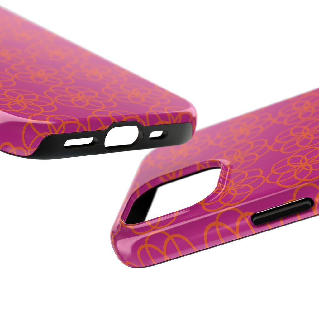 Floral Geometric Tough Phone Case — Pink & Orange Patterned Protective Cover