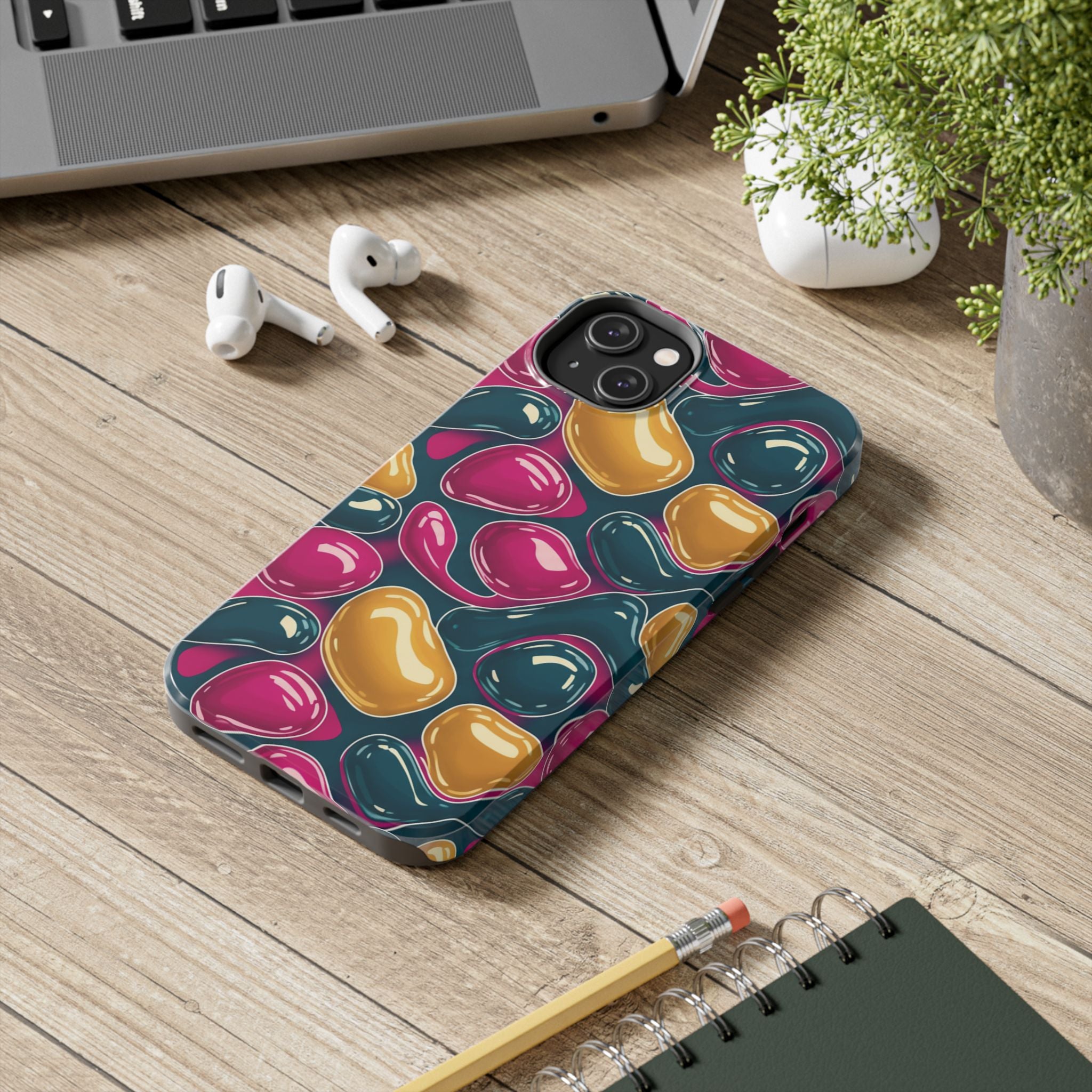 Abstract Colorful Blob Phone Case — Bold Teal, Magenta & Gold Protective Cover