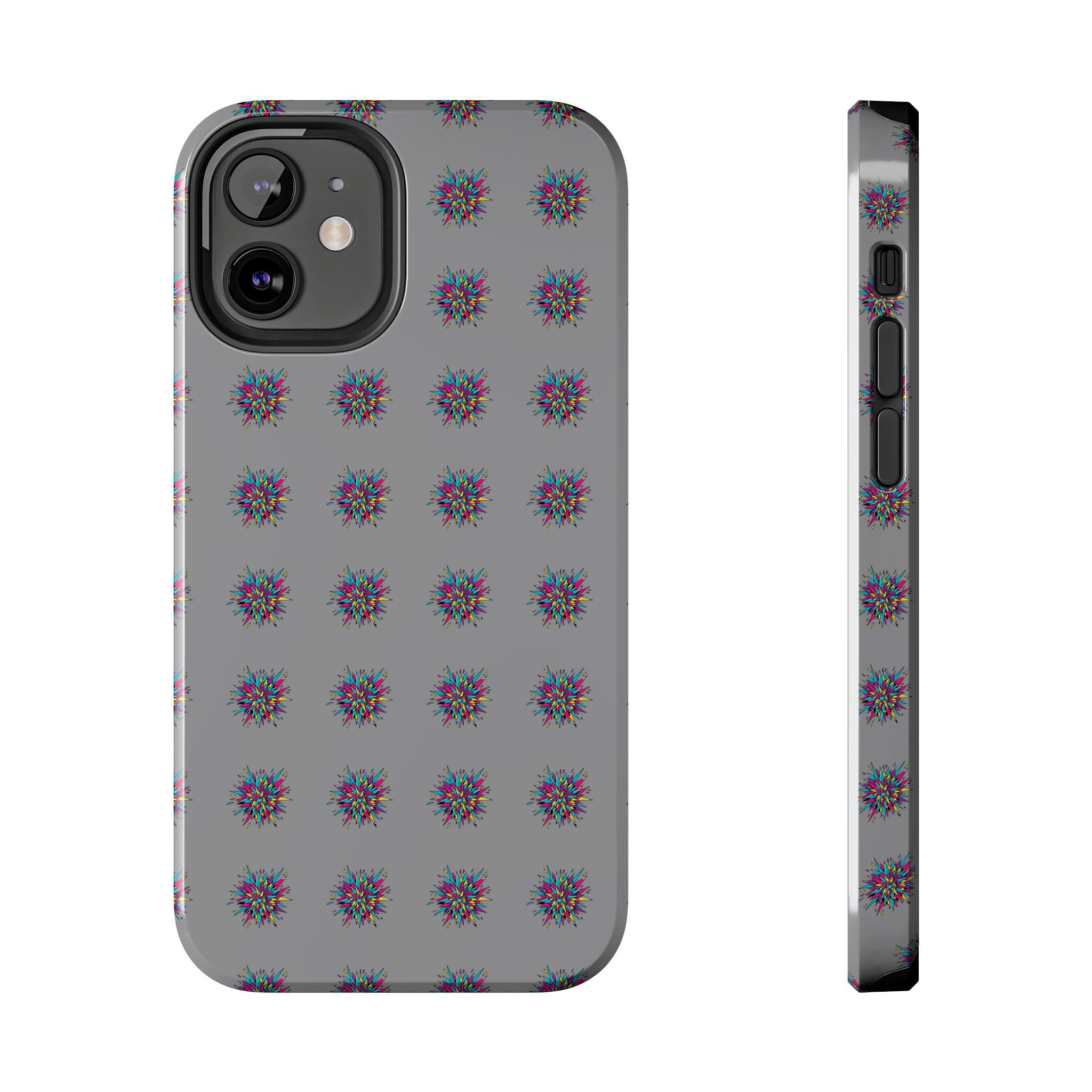 Tough Phone Case — Abstract Floral Burst Pattern on Gray (Protective Slim Fit)