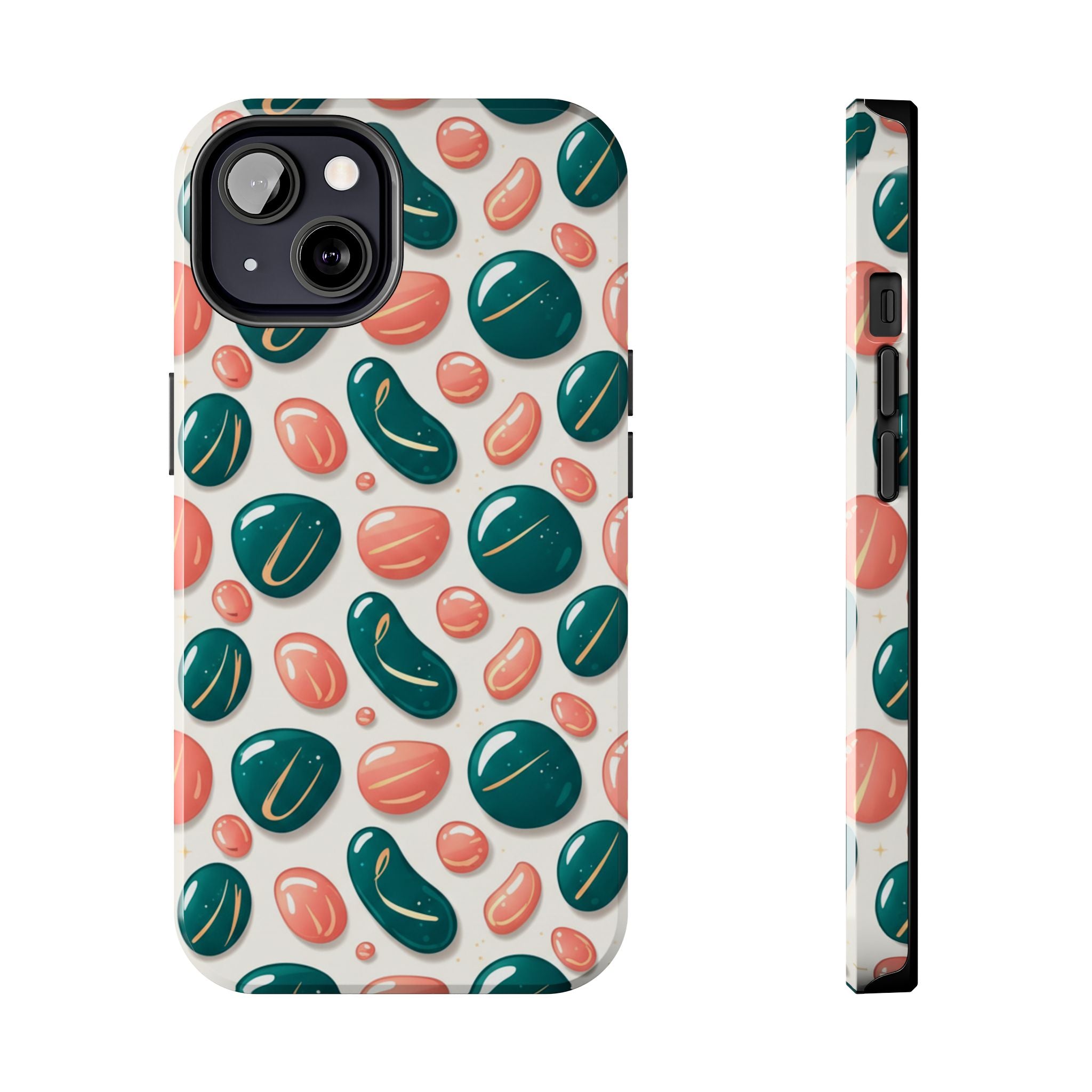 Abstract Pebble Pattern Tough Phone Case — Coral & Teal Protective Cover
