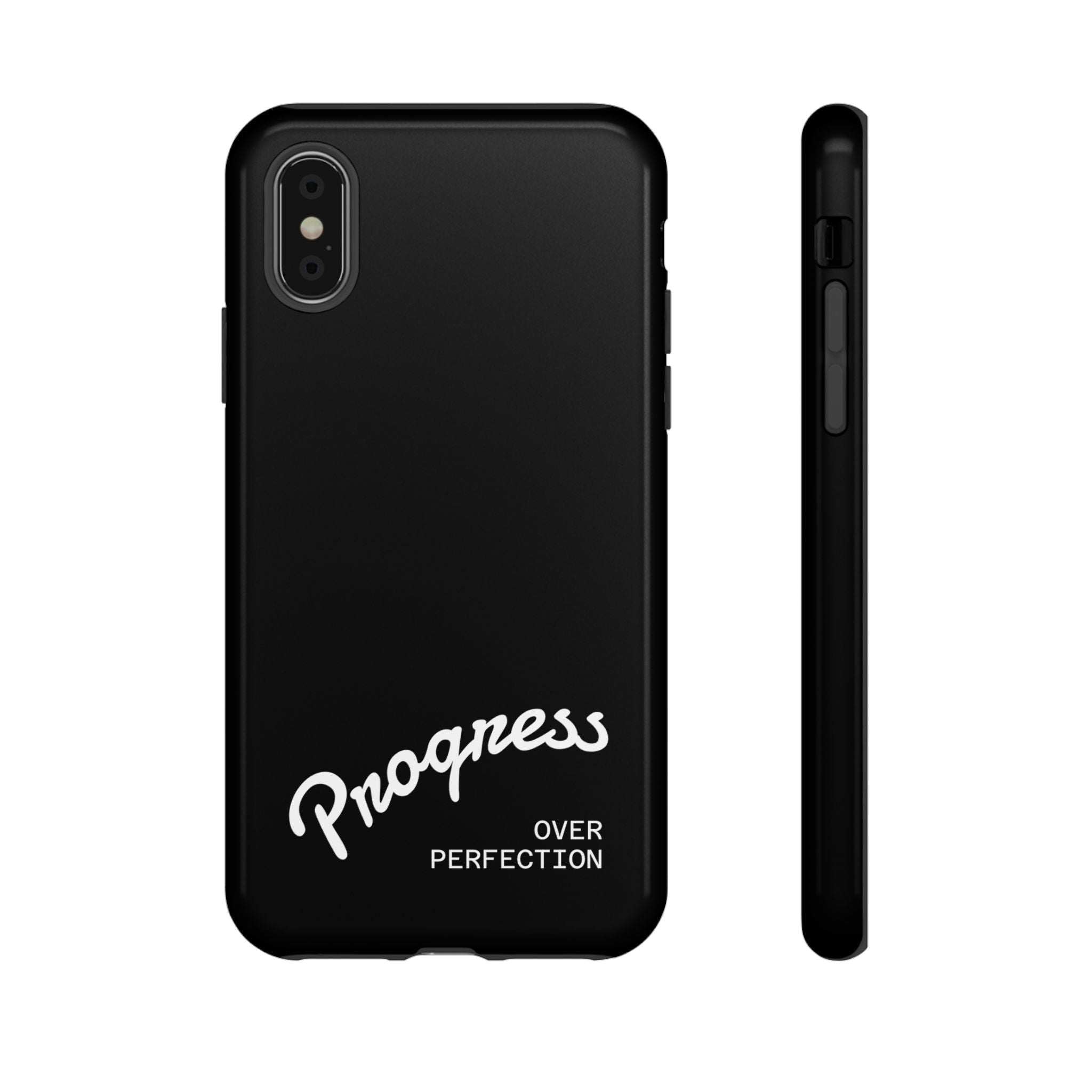 Phone Case - "Progress Over Perfection" Glossy Black Protective Cover