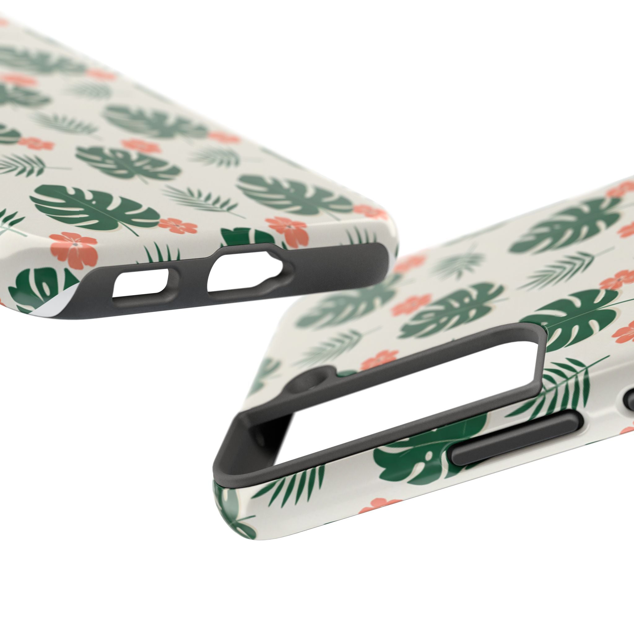 Tropical Leaves Tough Phone Case — Monstera & Pink Floral Protective Cover