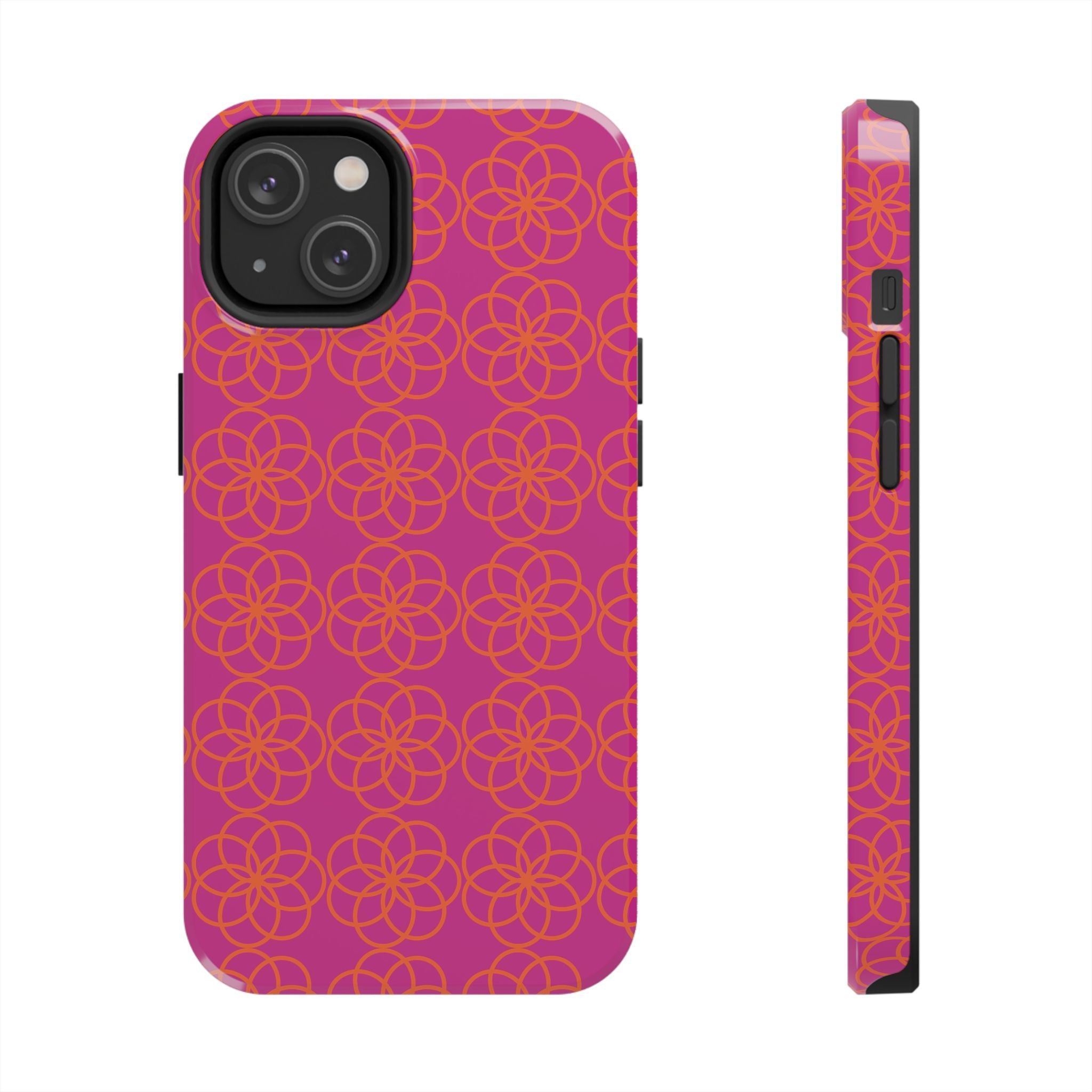 Floral Geometric Tough Phone Case — Pink & Orange Patterned Protective Cover