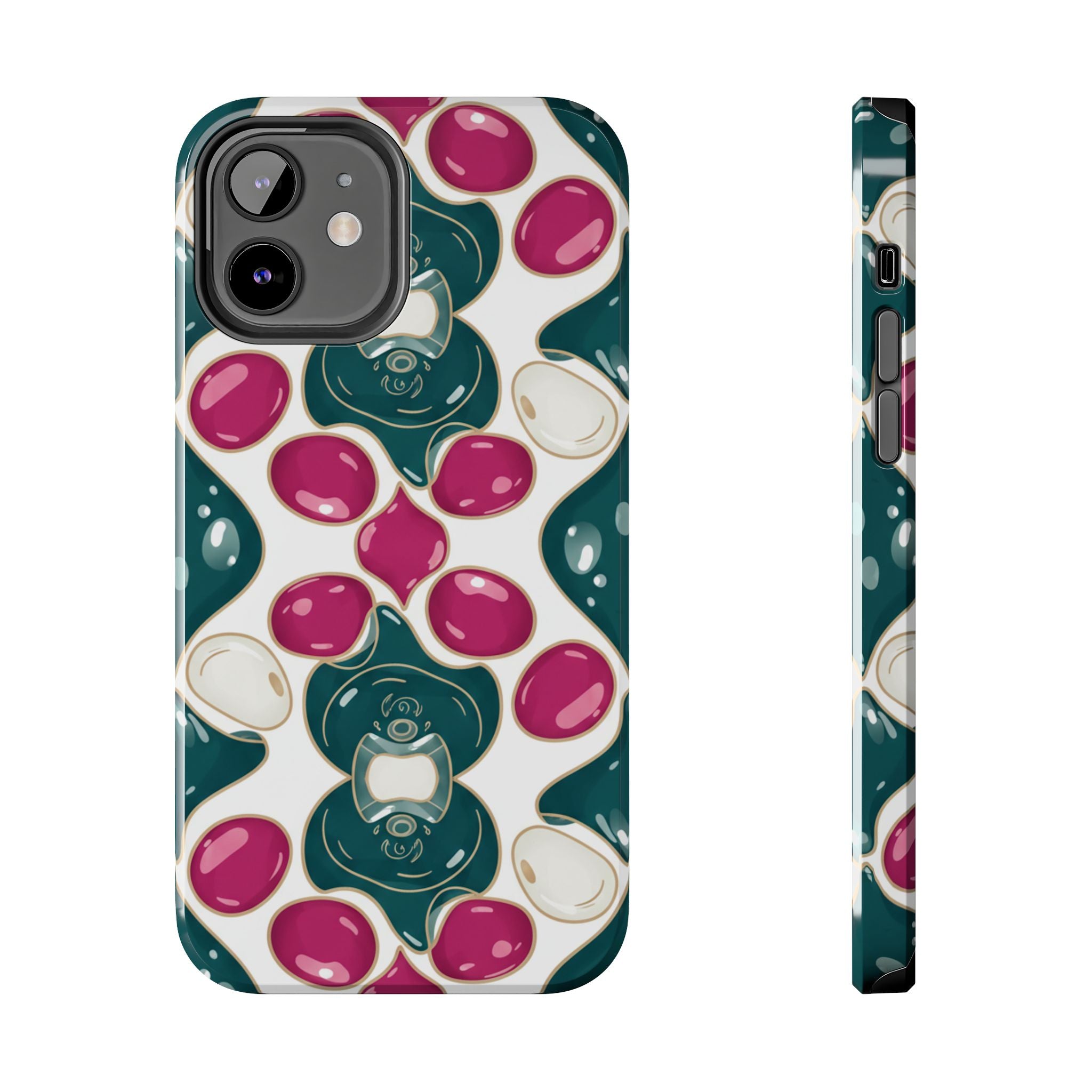 Floral Jewel Pattern Tough Phone Case — Teal & Fuchsia Protective Cover