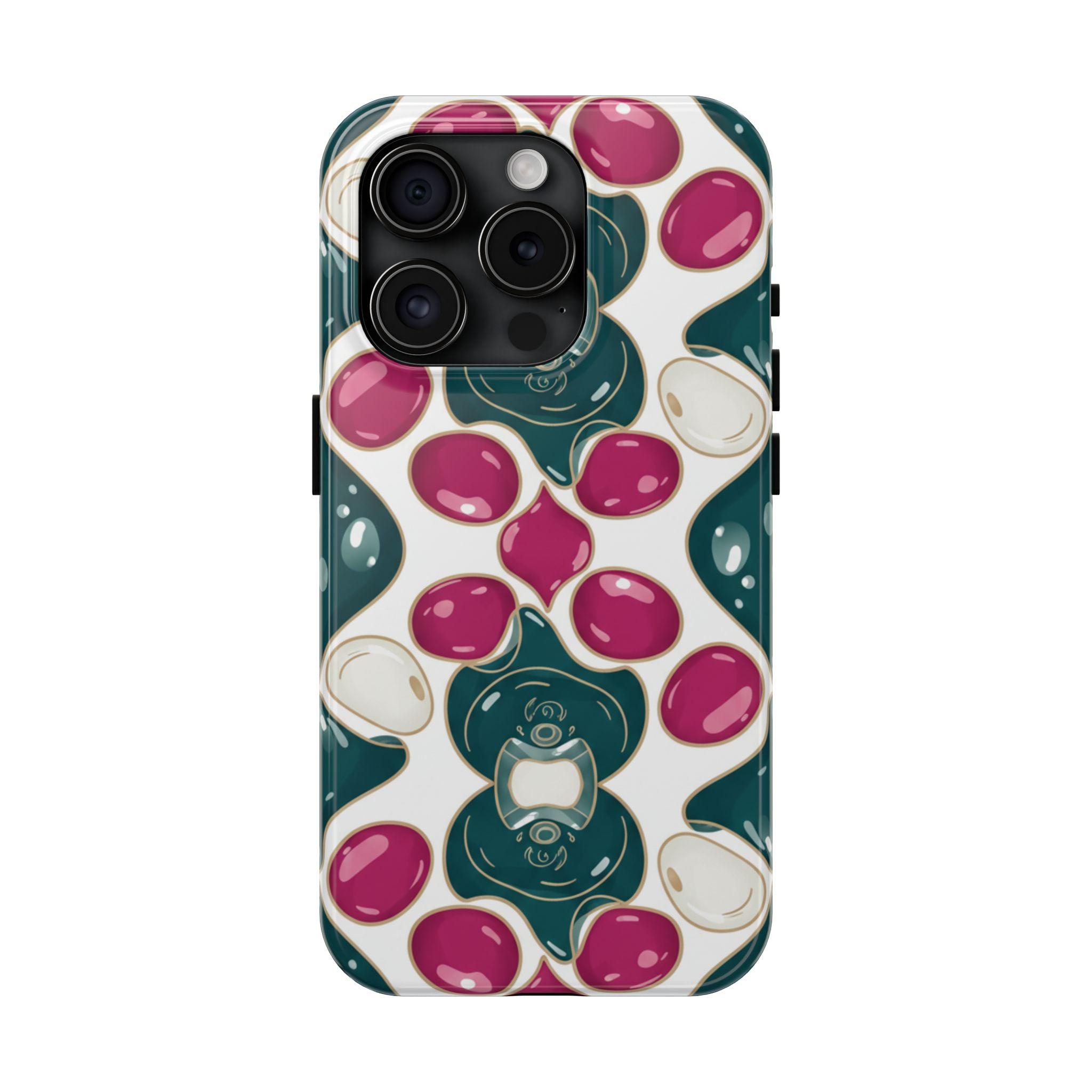 Floral Jewel Pattern Tough Phone Case — Teal & Fuchsia Protective Cover