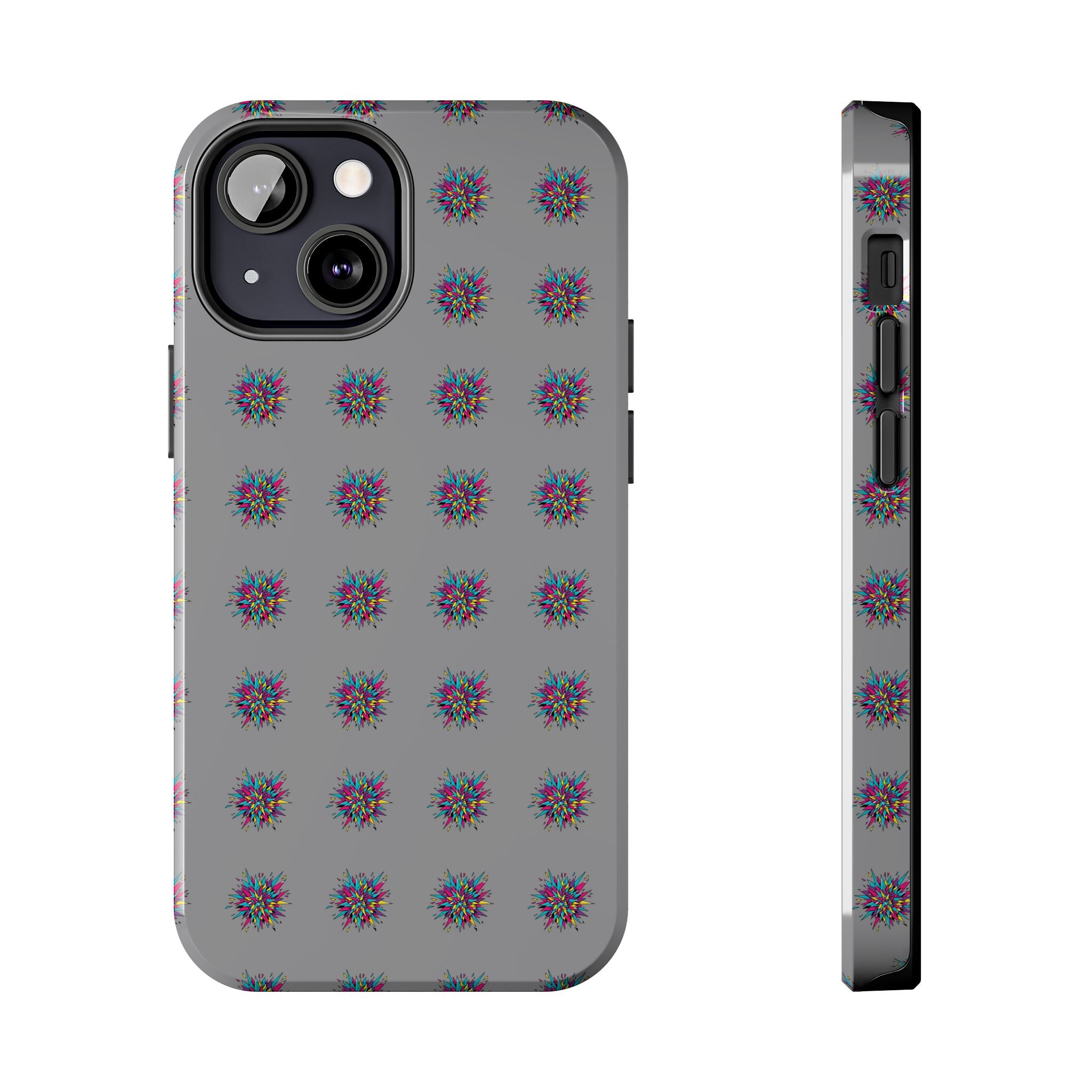 Tough Phone Case — Abstract Floral Burst Pattern on Gray (Protective Slim Fit)