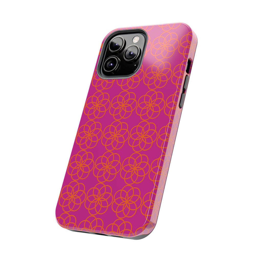 Floral Geometric Tough Phone Case — Pink & Orange Patterned Protective Cover