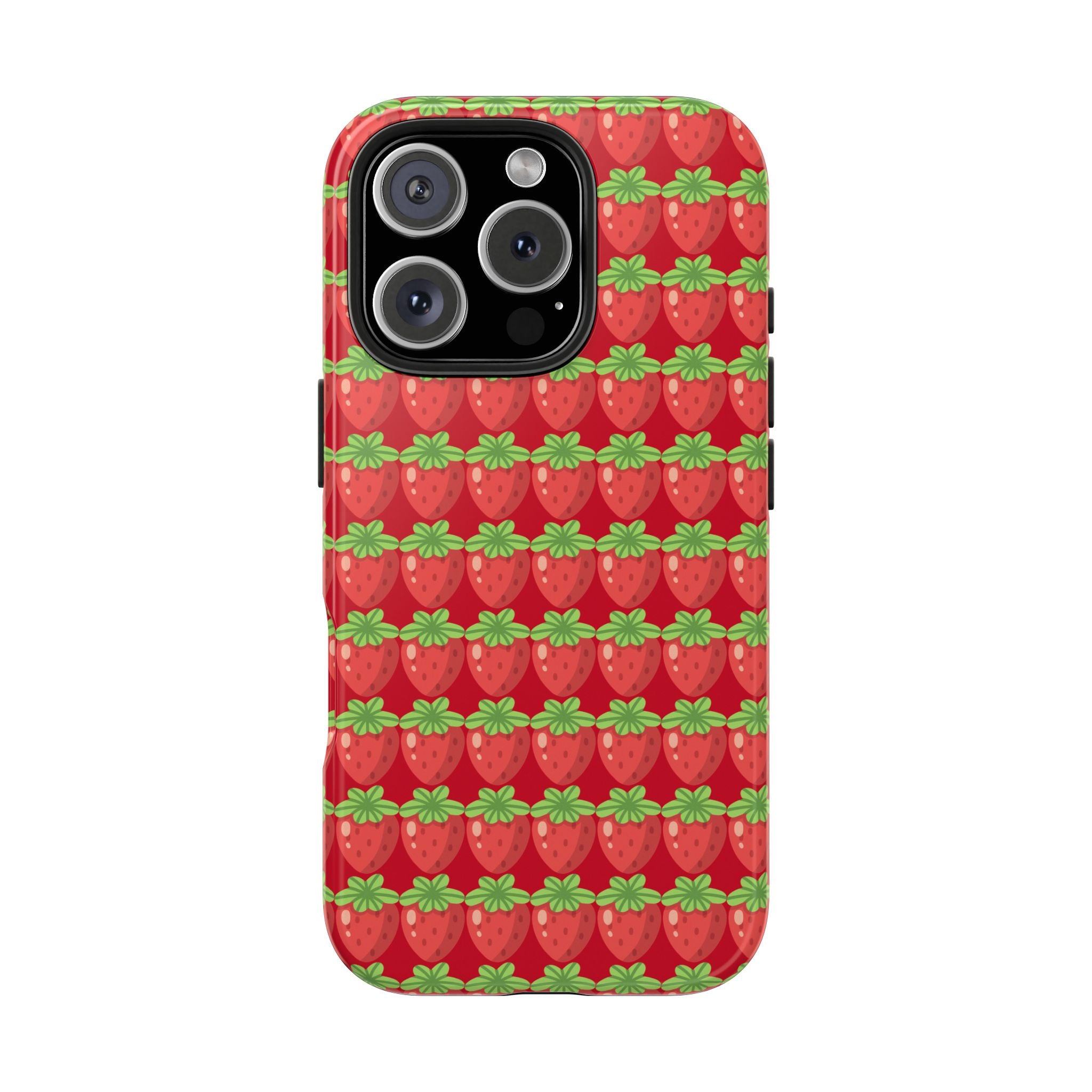Strawberry Pattern Tough Phone Case — Cute Red Fruit Protective Cover