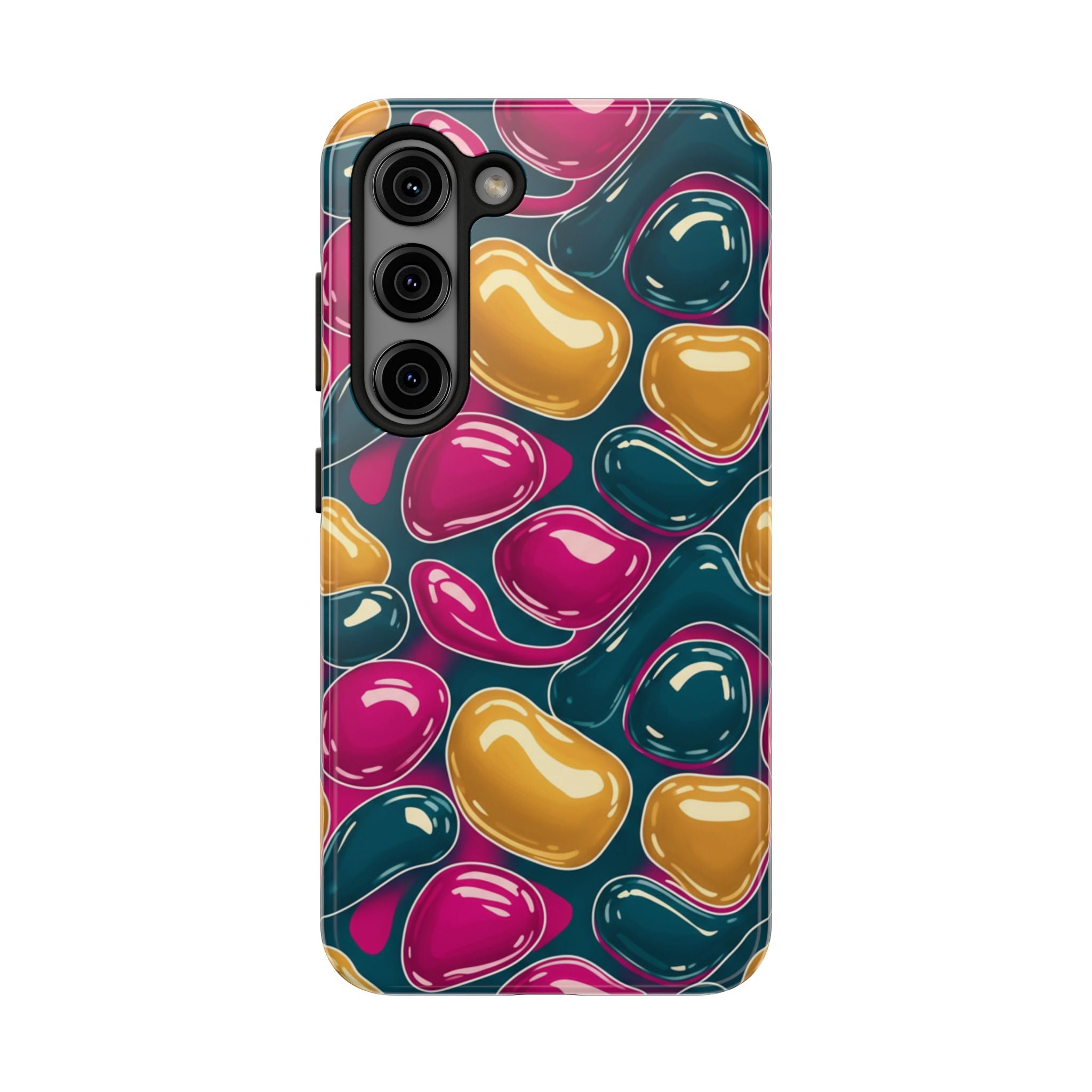 Abstract Colorful Blob Phone Case — Bold Teal, Magenta & Gold Protective Cover