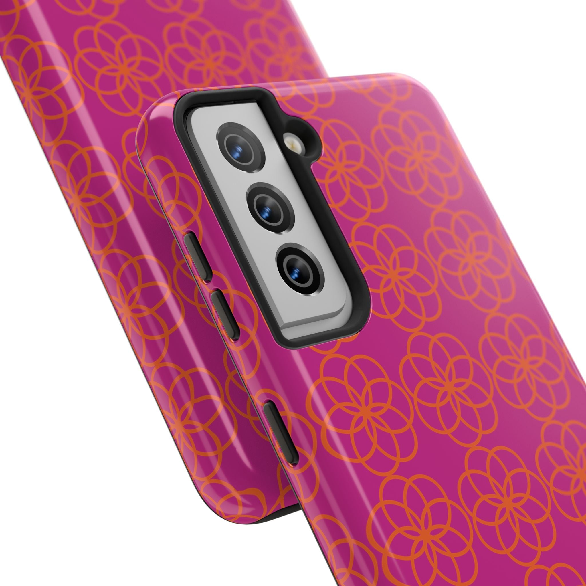 Floral Geometric Tough Phone Case — Pink & Orange Patterned Protective Cover