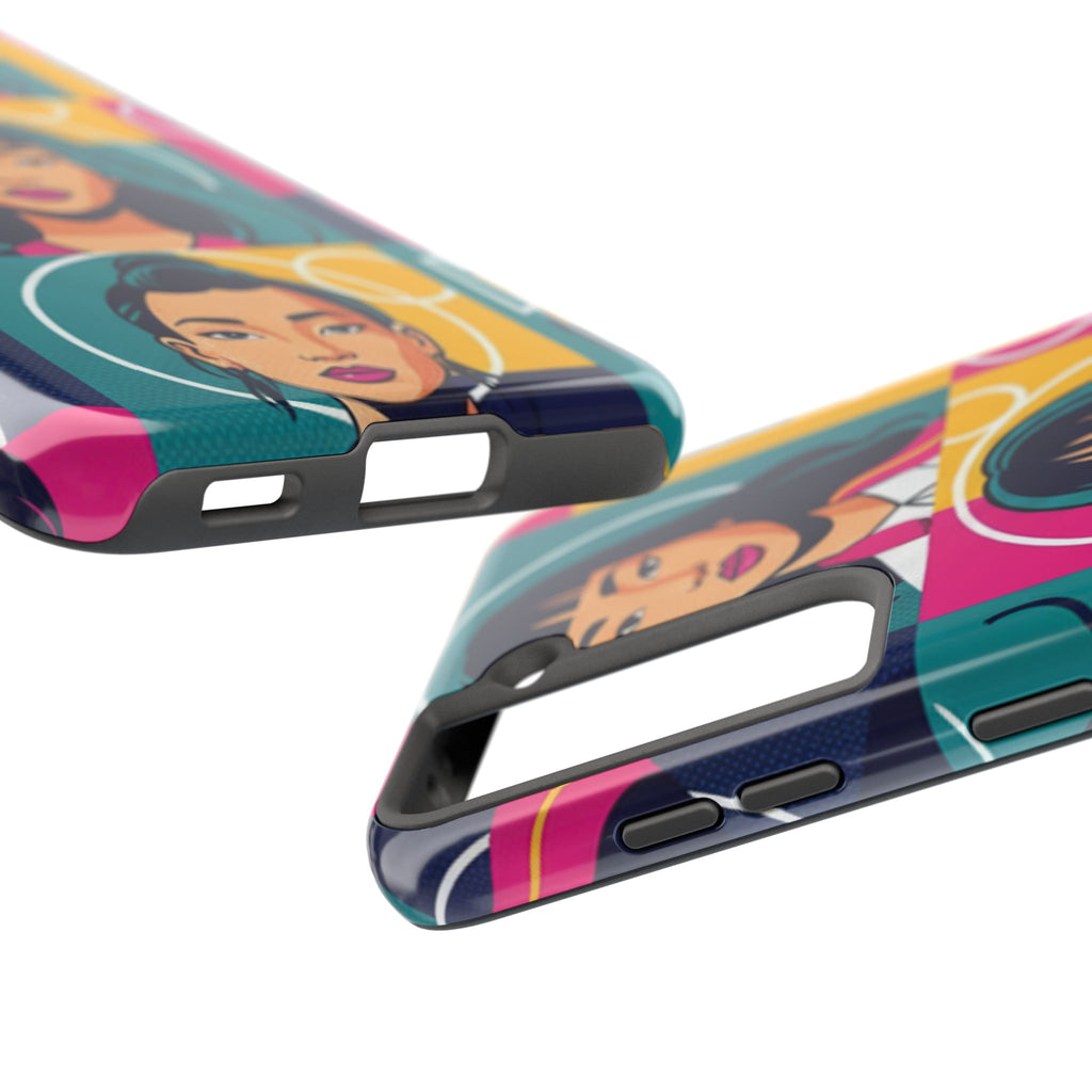 Bold Pop Art Faces Tough Phone Case — Colorful Retro Portrait Protective Cover