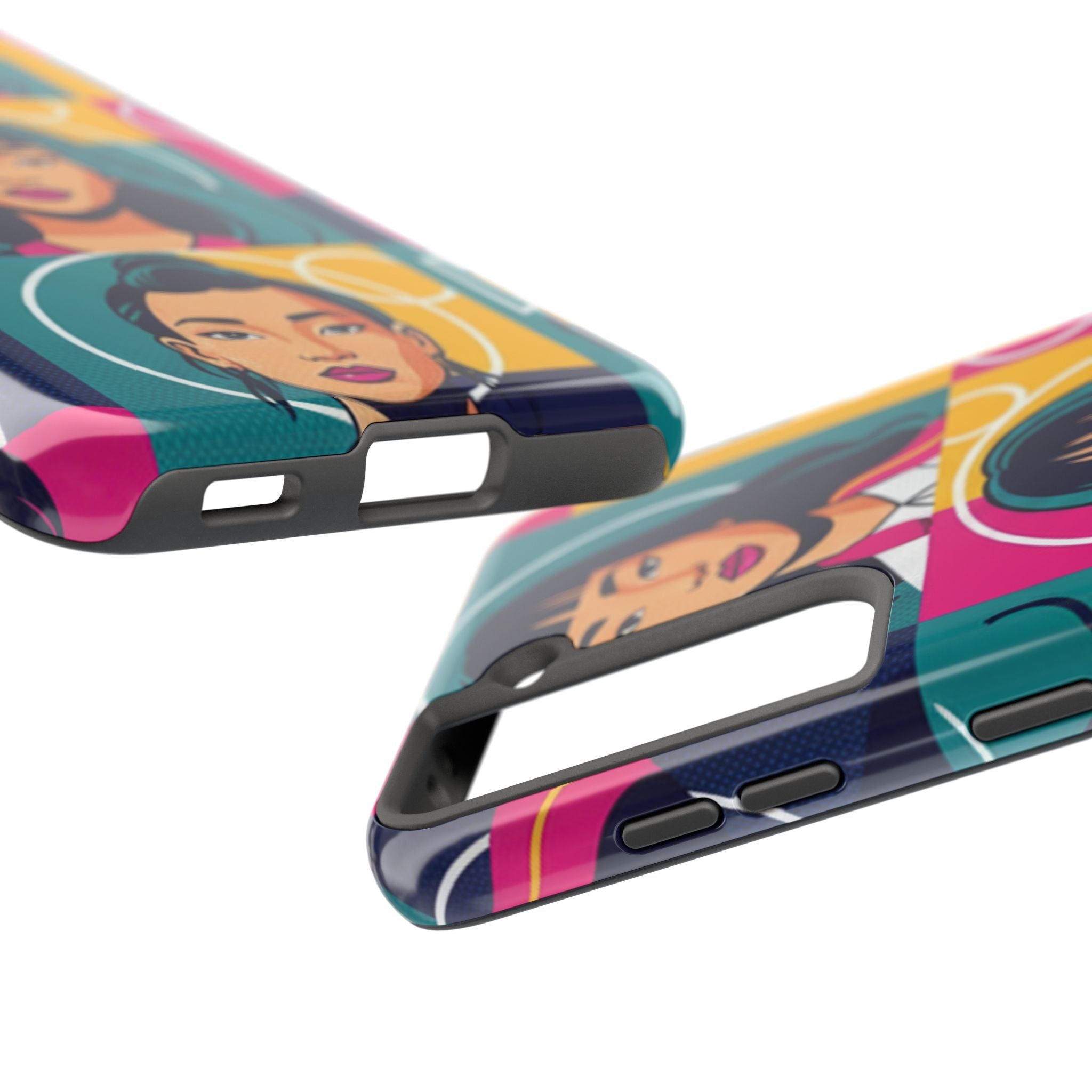Bold Pop Art Faces Tough Phone Case — Colorful Retro Portrait Protective Cover