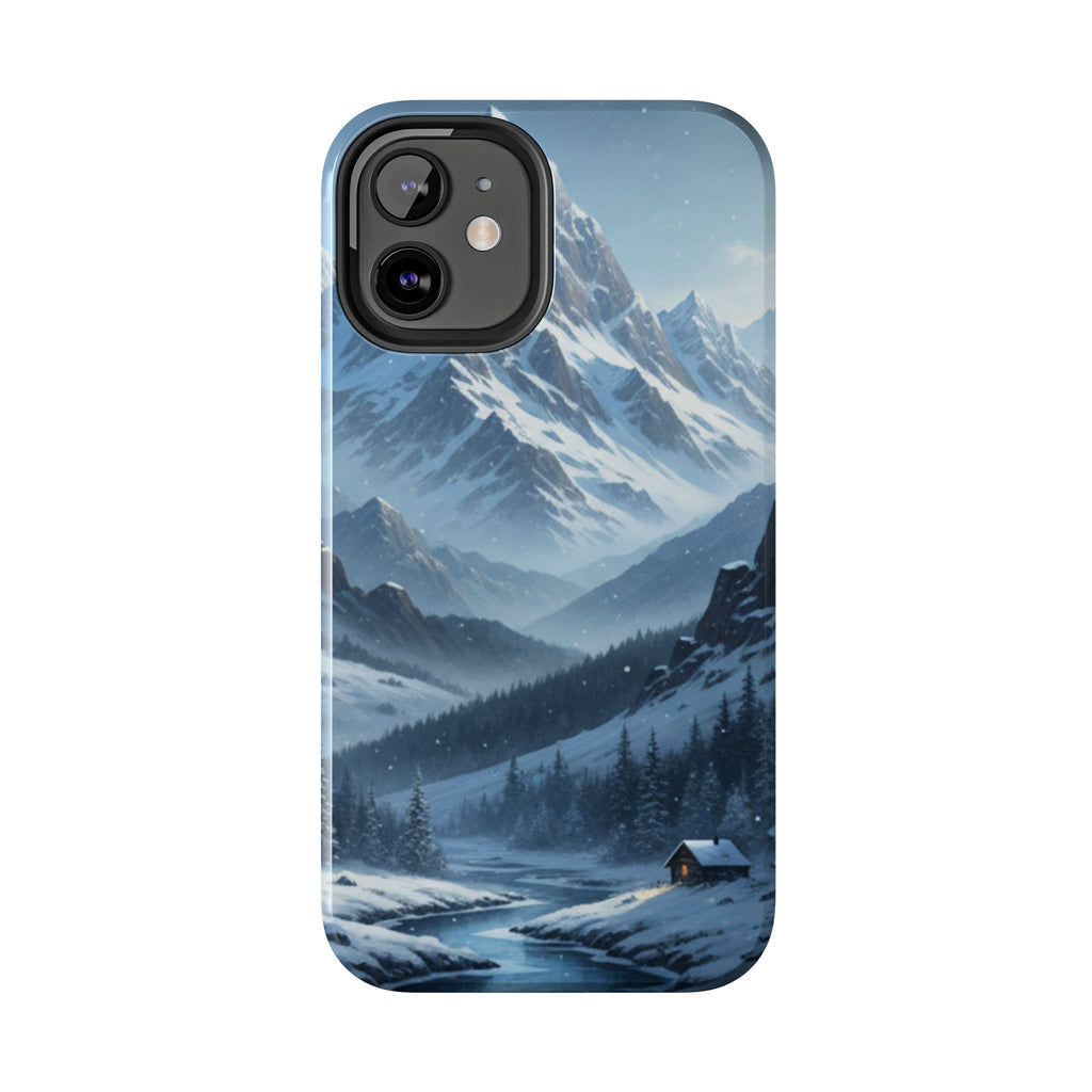 Tough Phone Case — Snowy Mountain Cabin Landscape Protective Phone Cover