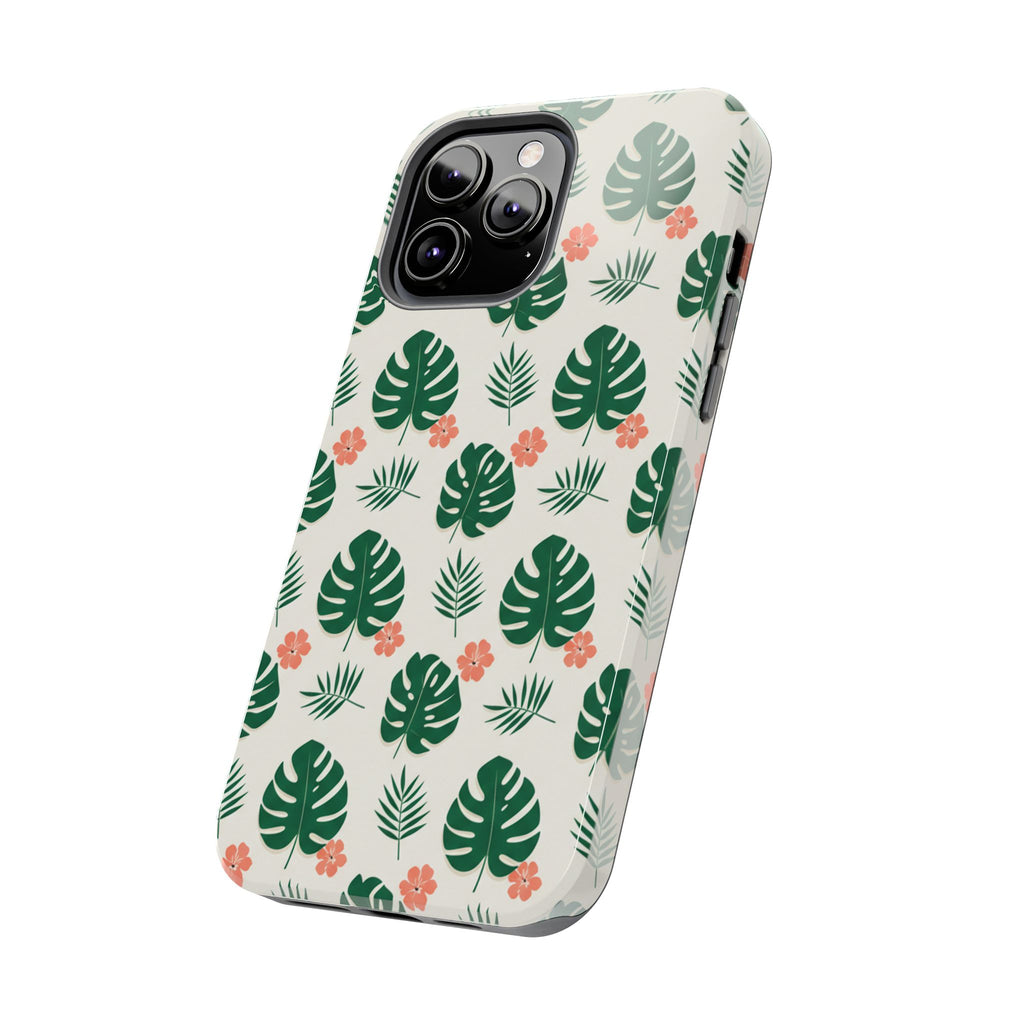 Tropical Leaves Tough Phone Case — Monstera & Pink Floral Protective Cover