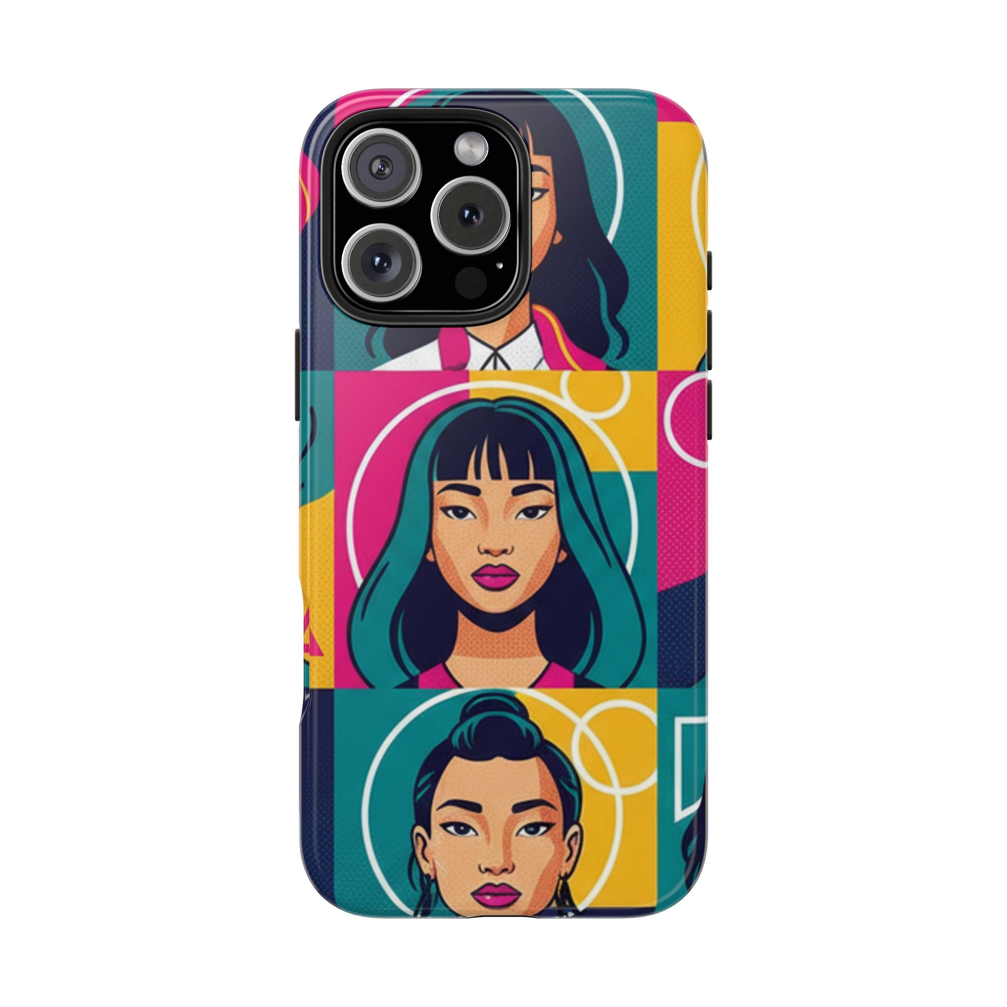 Bold Pop Art Faces Tough Phone Case — Colorful Retro Portrait Protective Cover