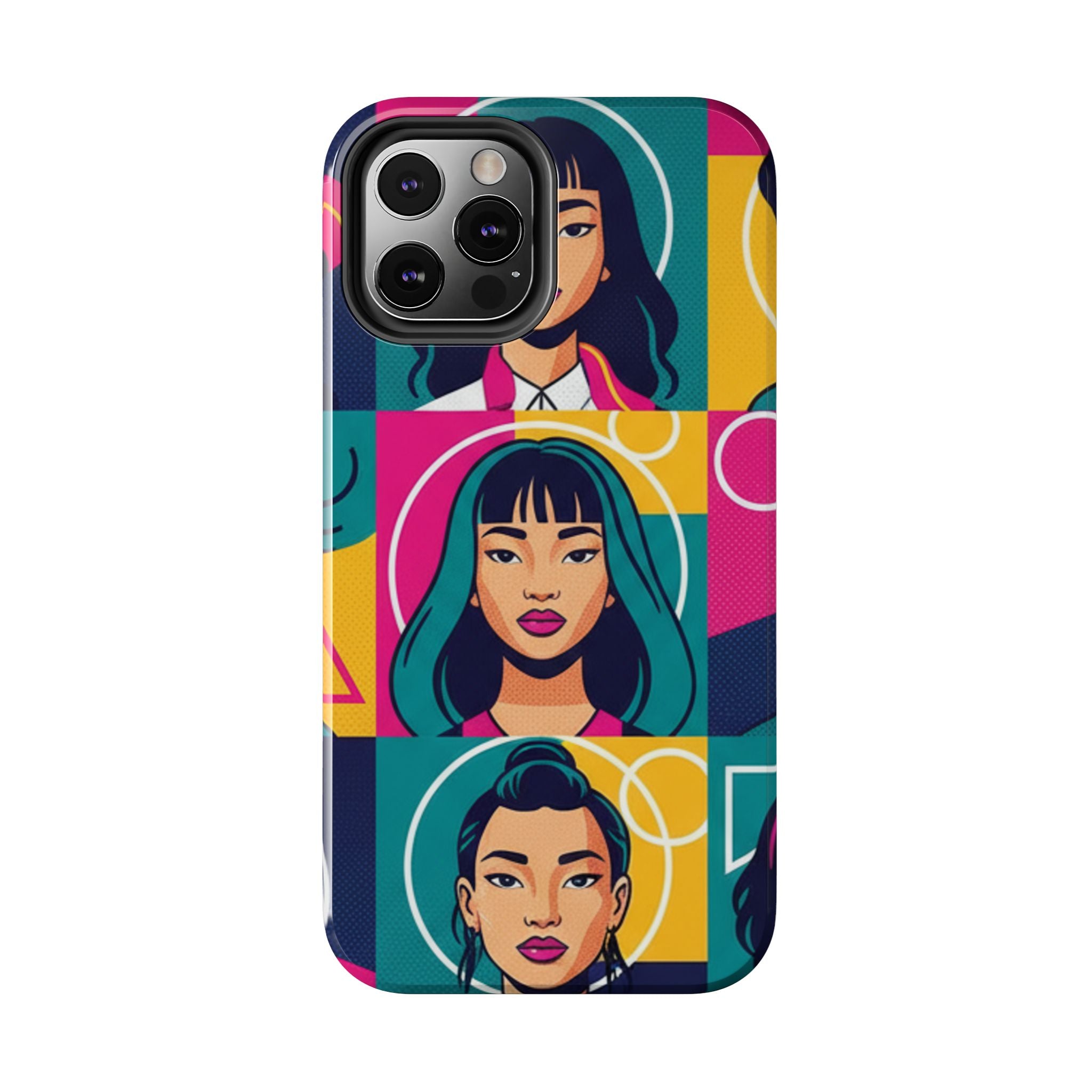 Bold Pop Art Faces Tough Phone Case — Colorful Retro Portrait Protective Cover