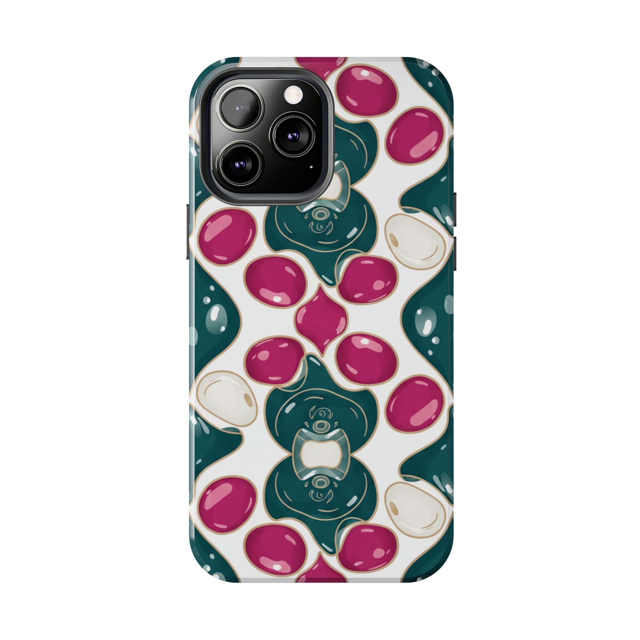 Floral Jewel Pattern Tough Phone Case — Teal & Fuchsia Protective Cover