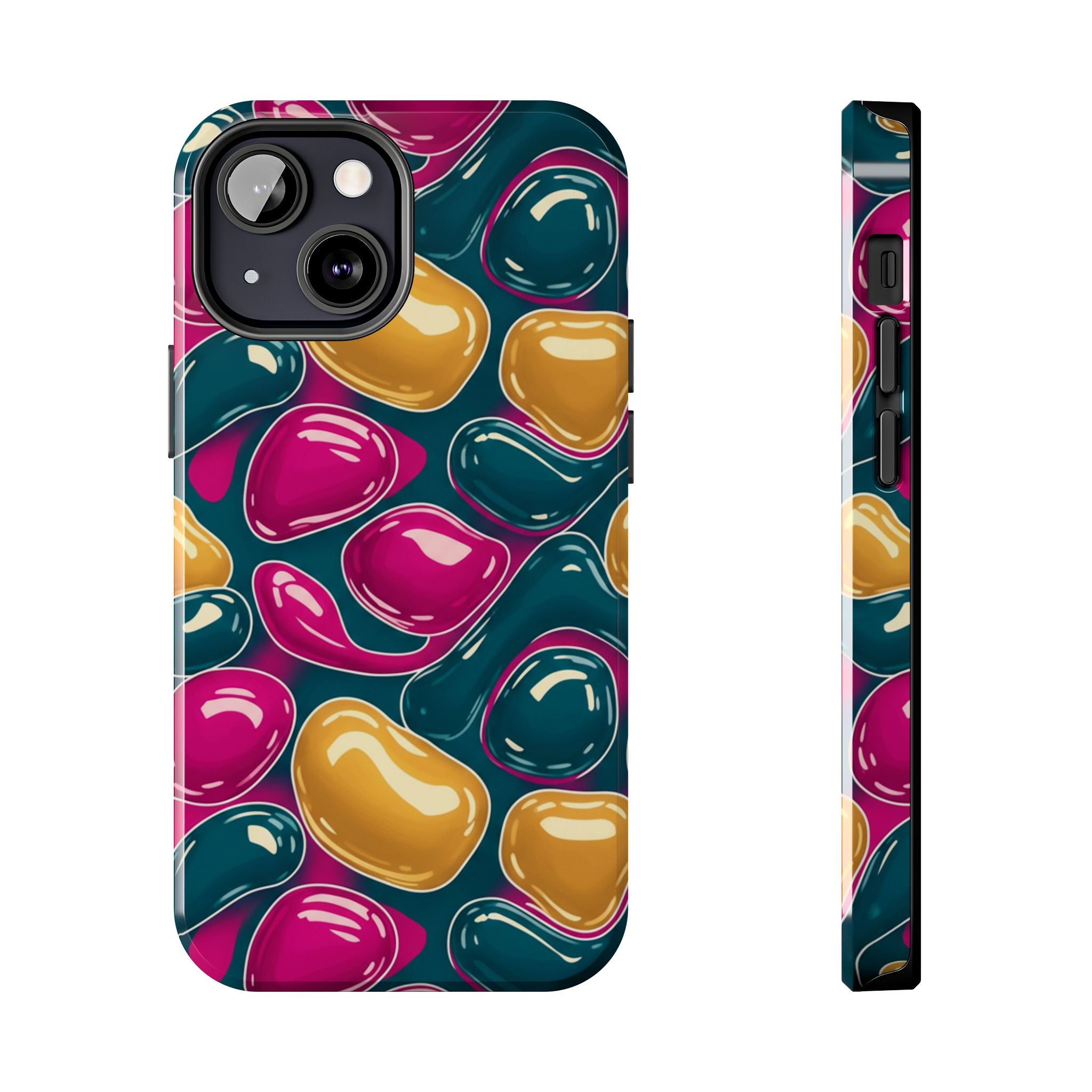Abstract Colorful Blob Phone Case — Bold Teal, Magenta & Gold Protective Cover