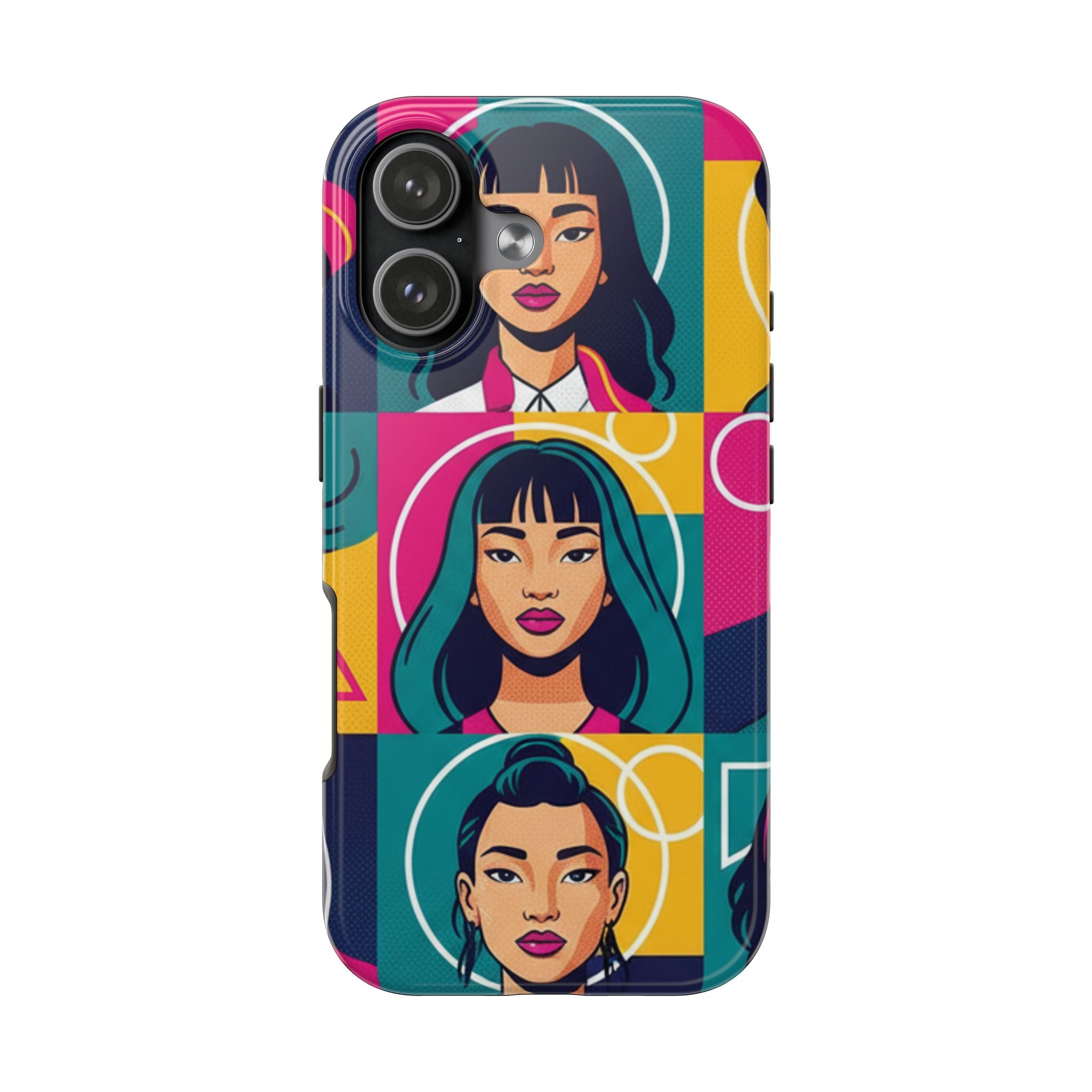 Bold Pop Art Faces Tough Phone Case — Colorful Retro Portrait Protective Cover
