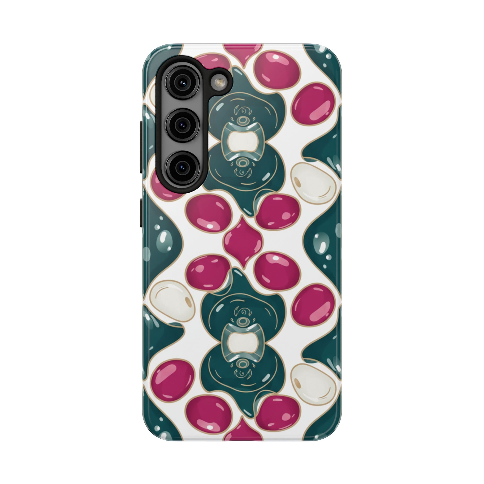 Floral Jewel Pattern Tough Phone Case — Teal & Fuchsia Protective Cover