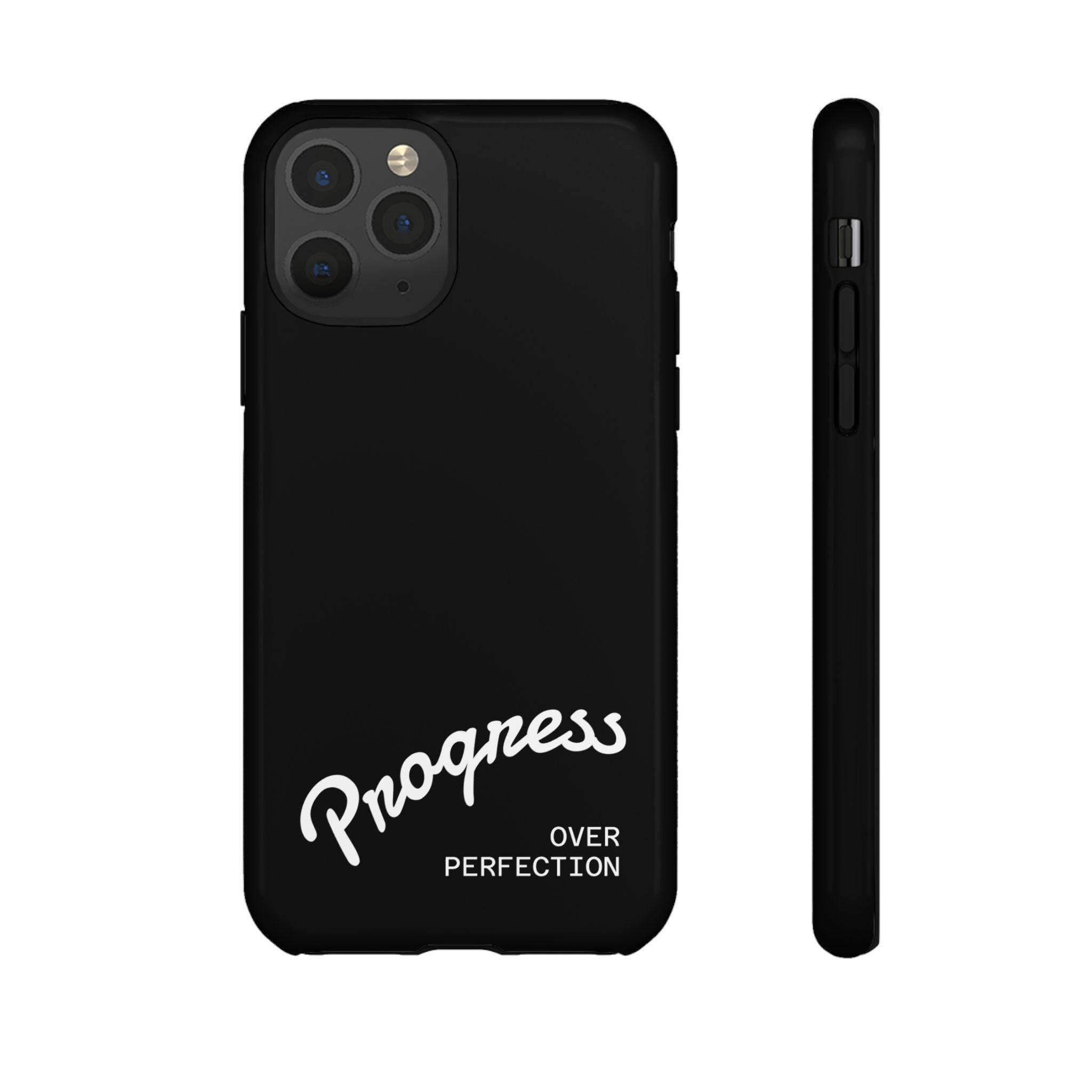 Phone Case - "Progress Over Perfection" Glossy Black Protective Cover