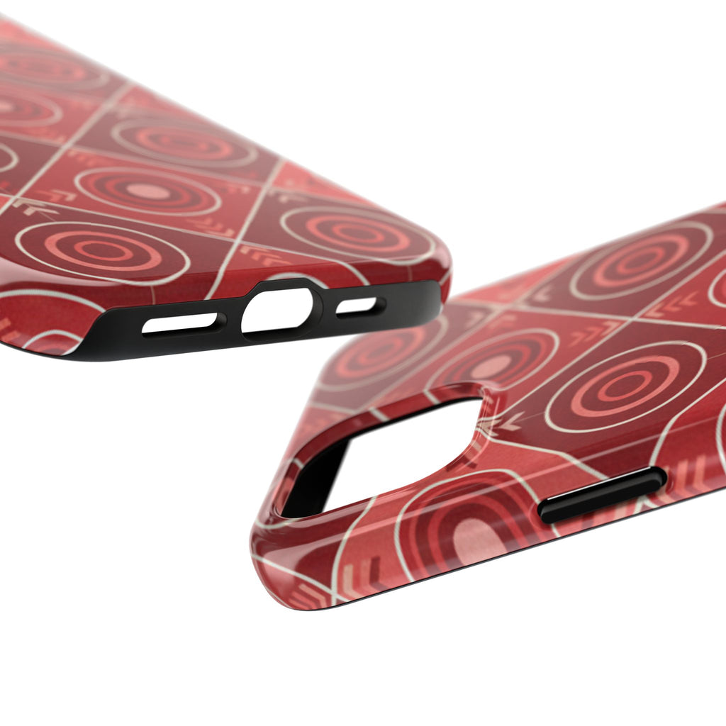 Red Geometric Target Pattern Tough Phone Case — Protective Abstract Retro Design