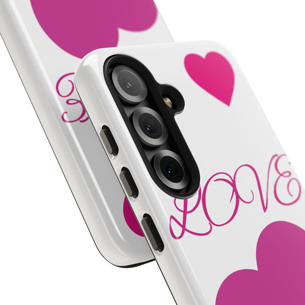 Love Heart Tough Phone Case — Pink Hearts Protective Phone Cover