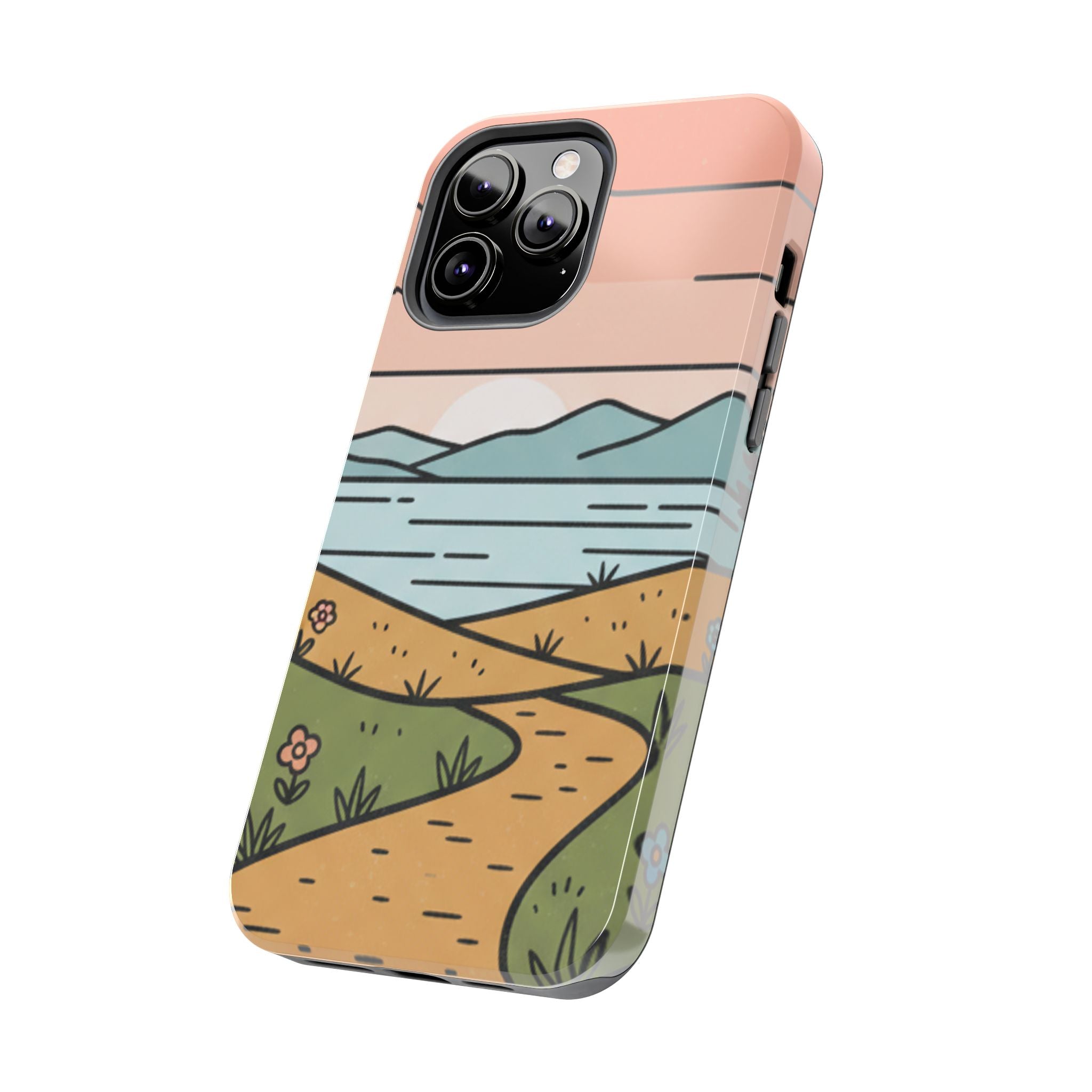 Scenic Path Tough Phone Case — Pastel Lake & Mountain Protective Cover