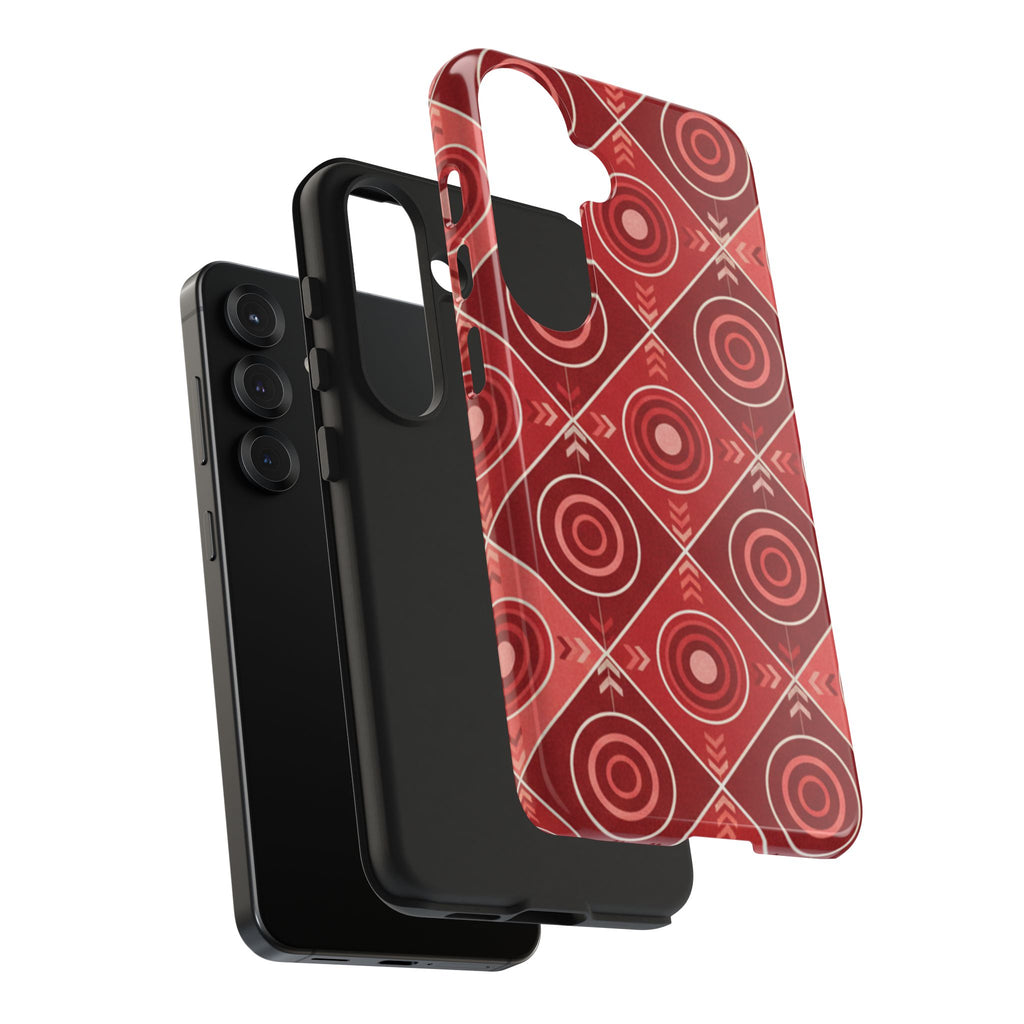 Red Geometric Target Pattern Tough Phone Case — Protective Abstract Retro Design