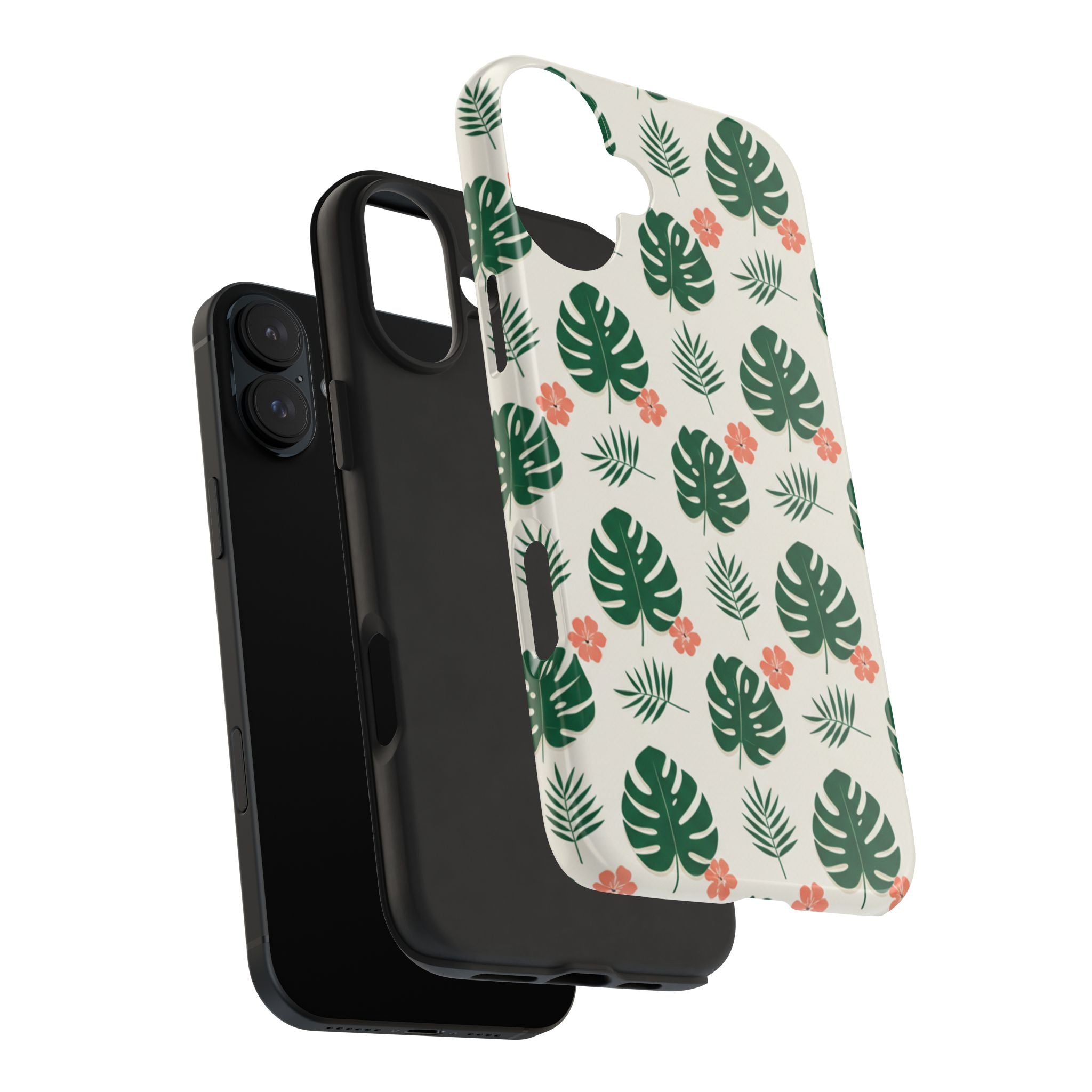 Tropical Leaves Tough Phone Case — Monstera & Pink Floral Protective Cover