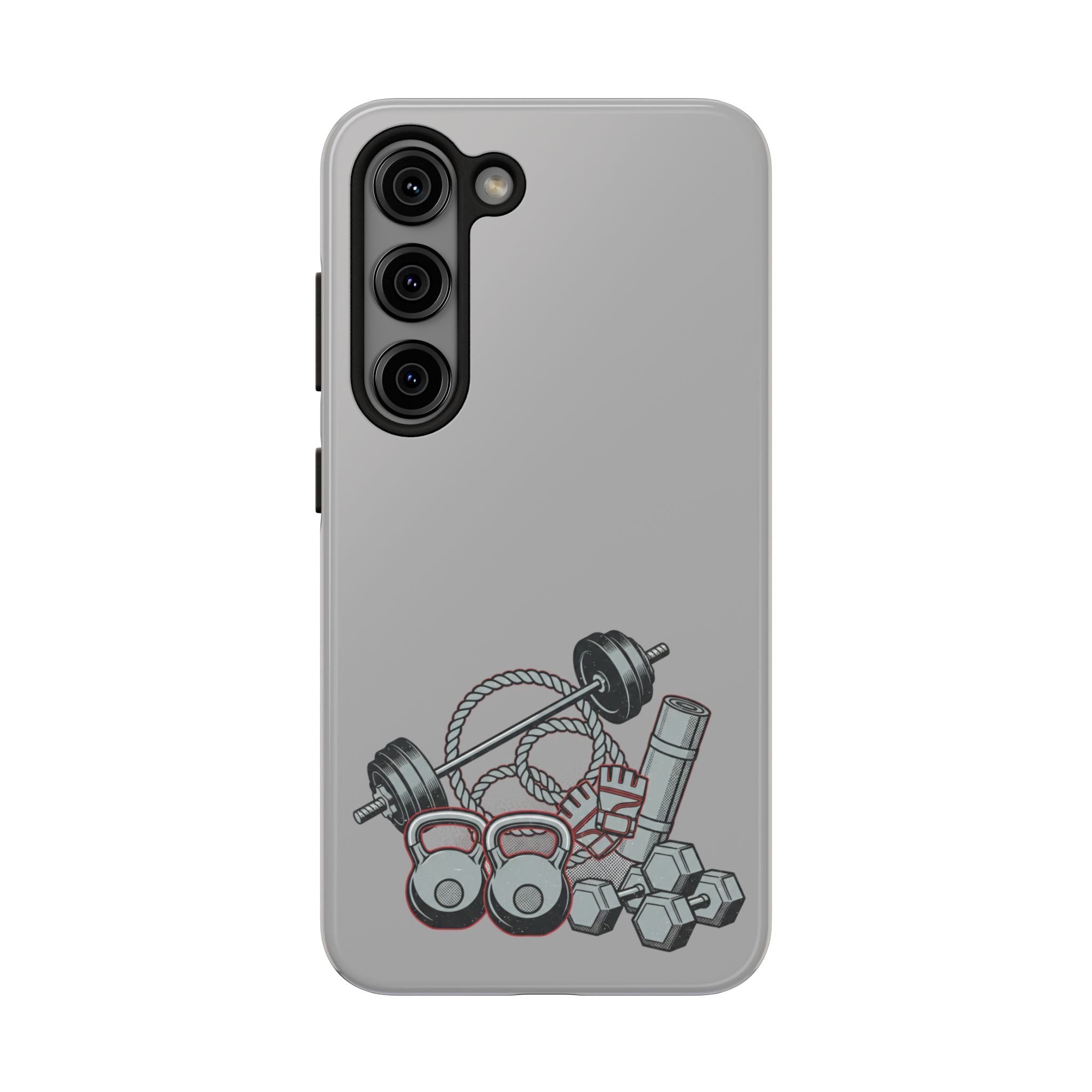 Fitness Gear Tough Phone Case — Dumbbells, Kettlebells & Jump Rope Design