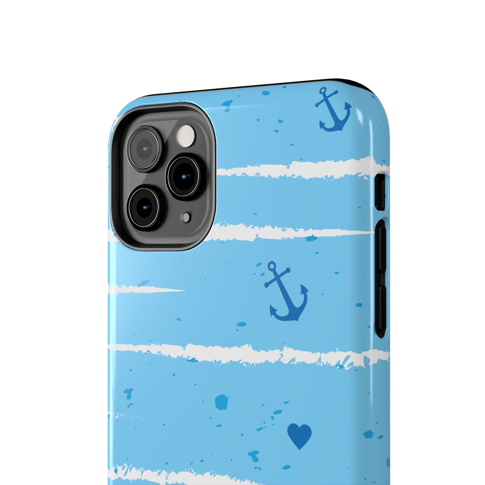 Nautical Blue Anchor & Hearts Tough Phone Case — Cute Striped Protective Cover