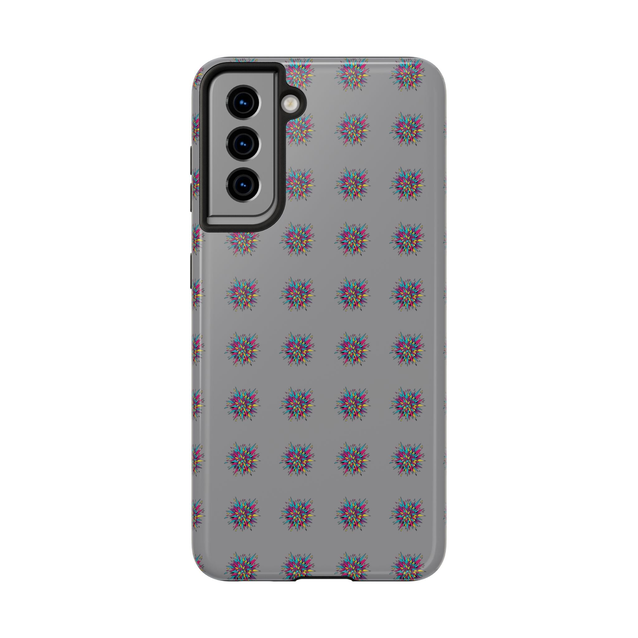 Tough Phone Case — Abstract Floral Burst Pattern on Gray (Protective Slim Fit)