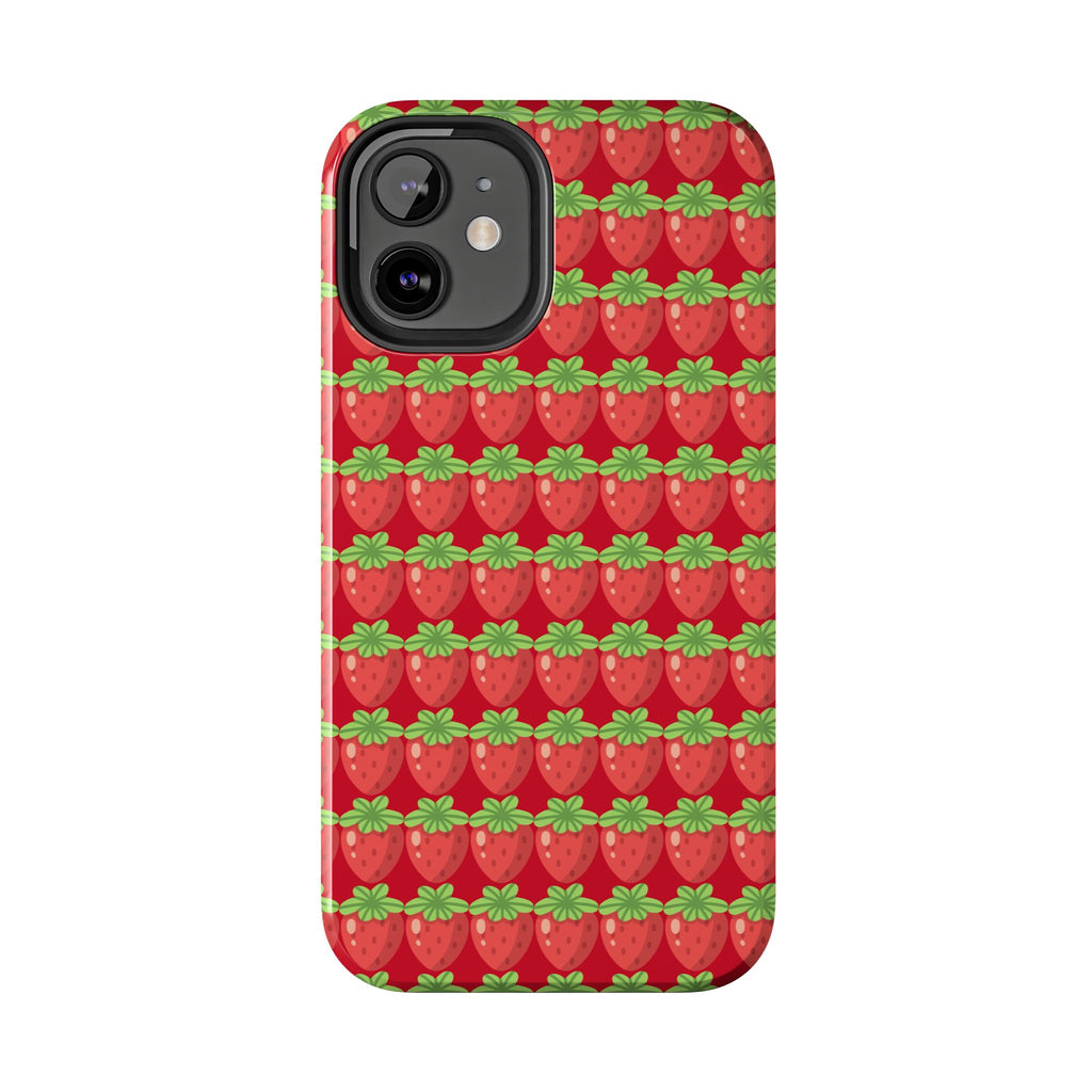 Strawberry Pattern Tough Phone Case — Cute Red Fruit Protective Cover