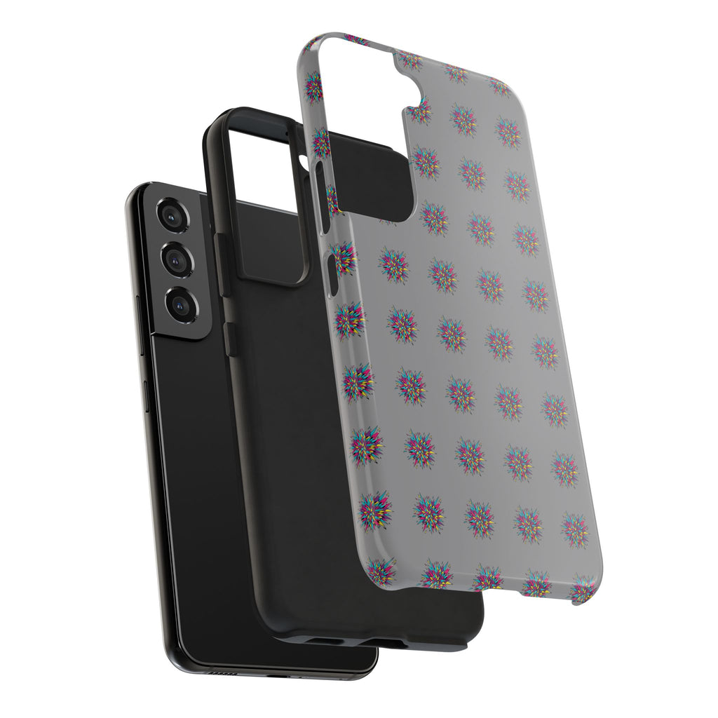 Tough Phone Case — Abstract Floral Burst Pattern on Gray (Protective Slim Fit)