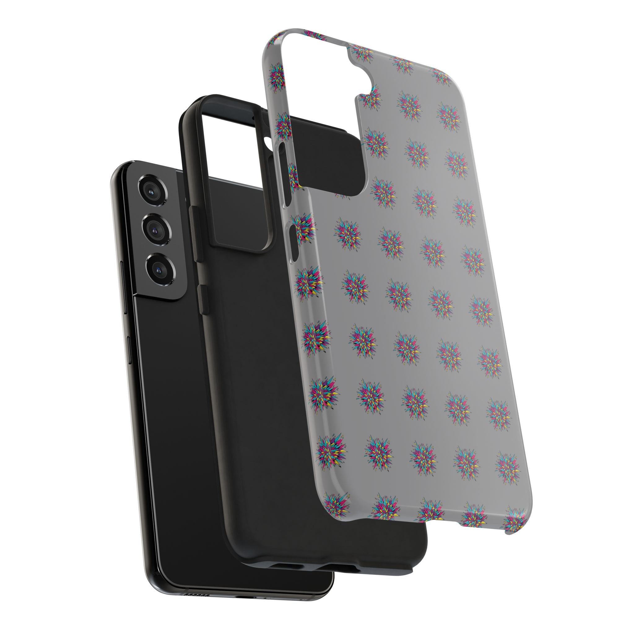 Tough Phone Case — Abstract Floral Burst Pattern on Gray (Protective Slim Fit)
