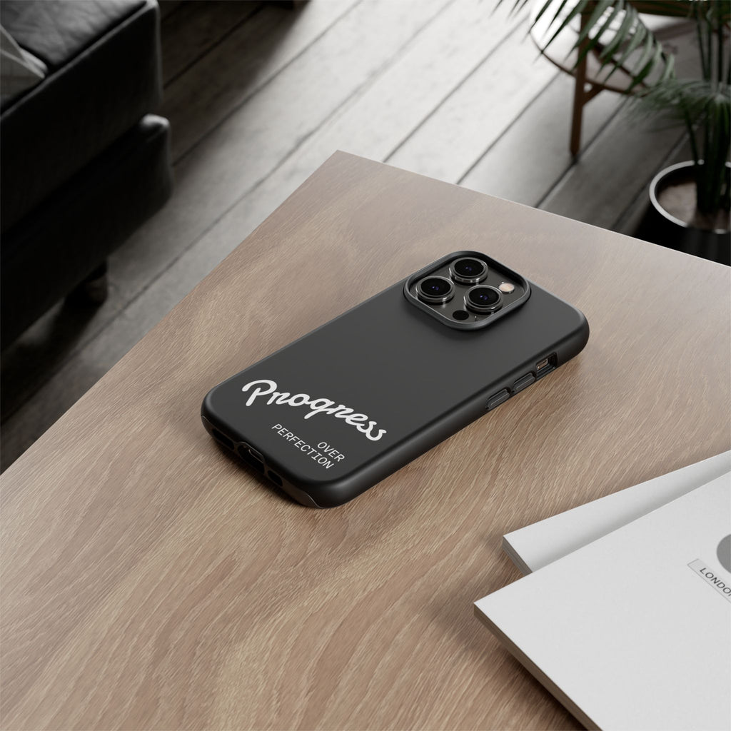 Phone Case - "Progress Over Perfection" Glossy Black Protective Cover