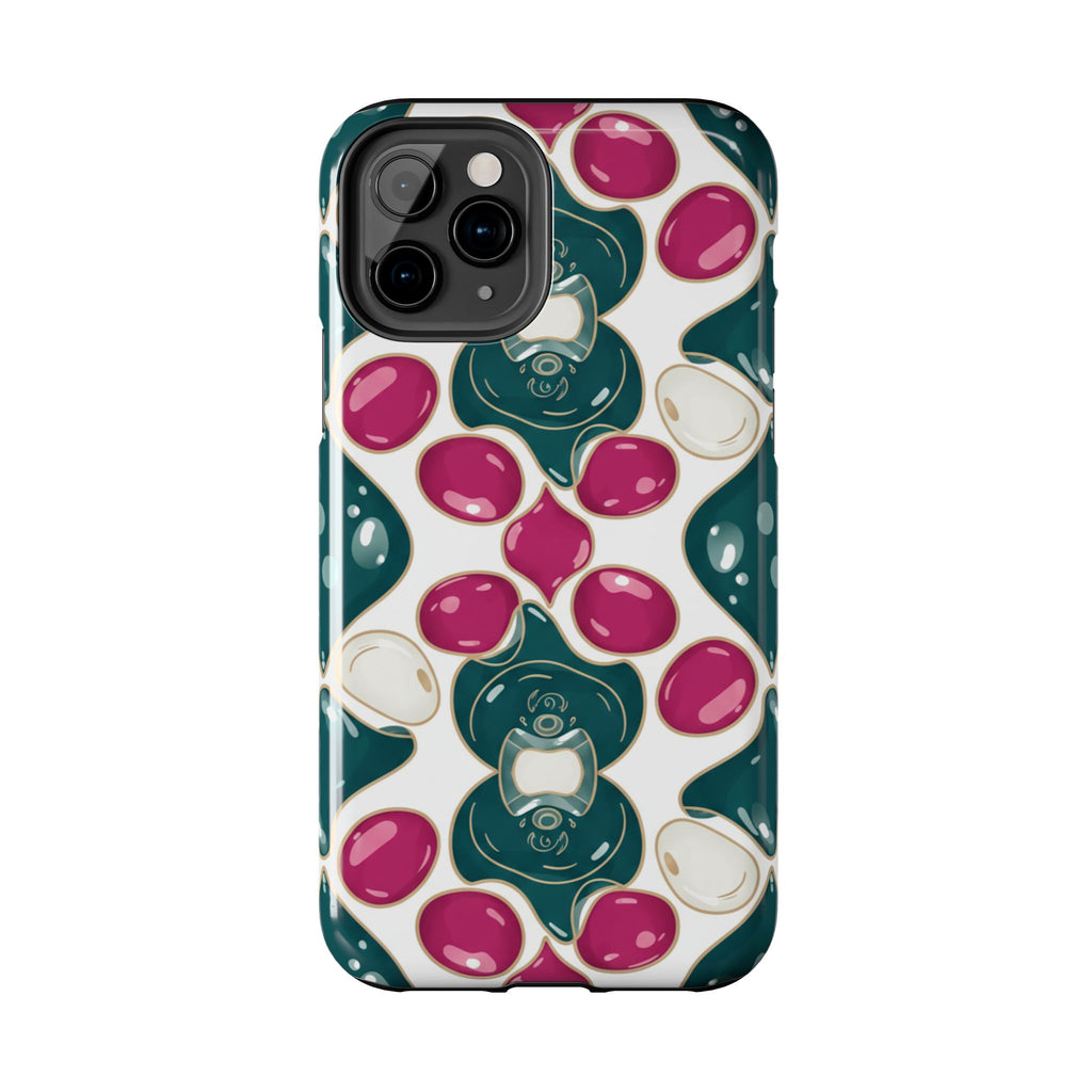 Floral Jewel Pattern Tough Phone Case — Teal & Fuchsia Protective Cover