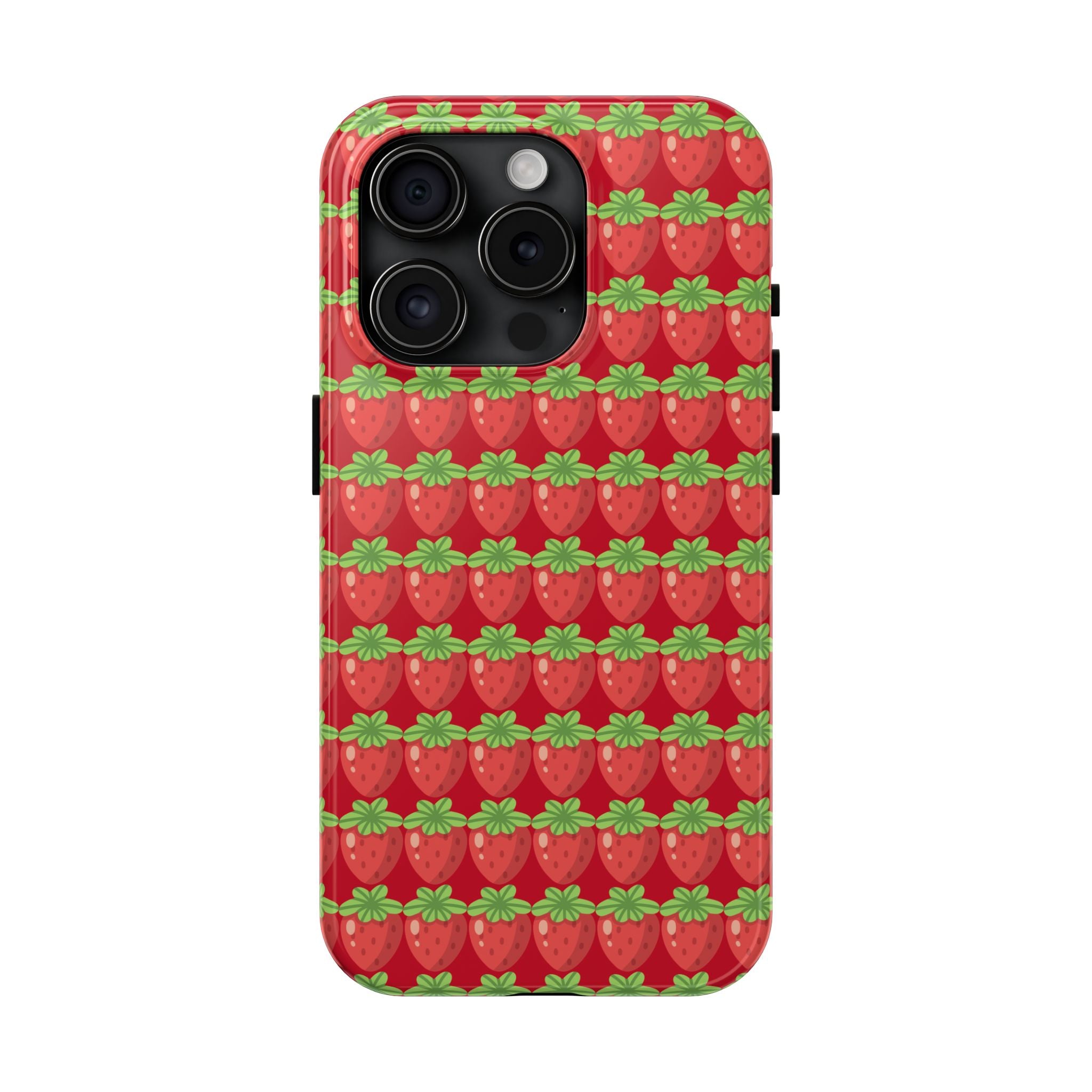 Strawberry Pattern Tough Phone Case — Cute Red Fruit Protective Cover