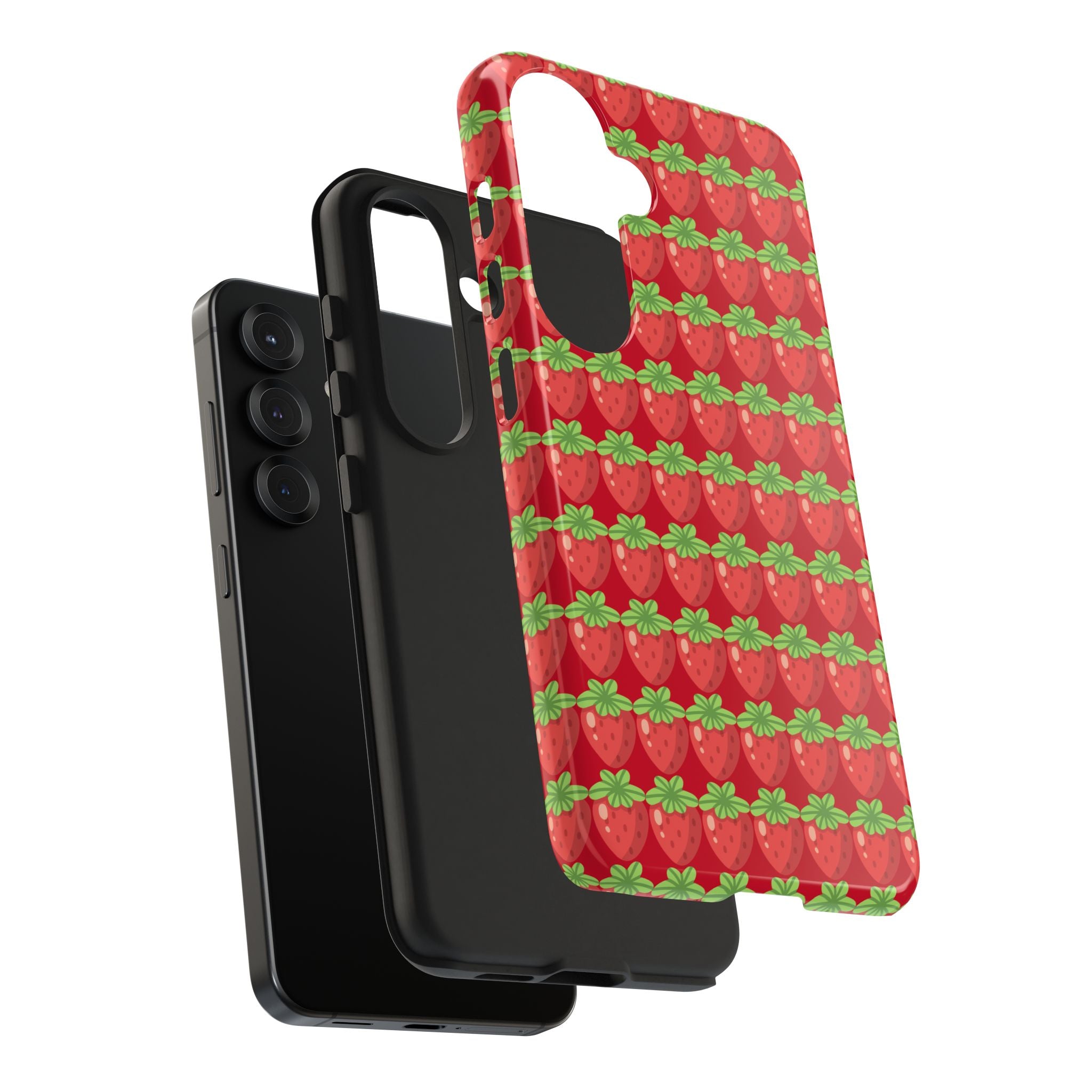 Strawberry Pattern Tough Phone Case — Cute Red Fruit Protective Cover