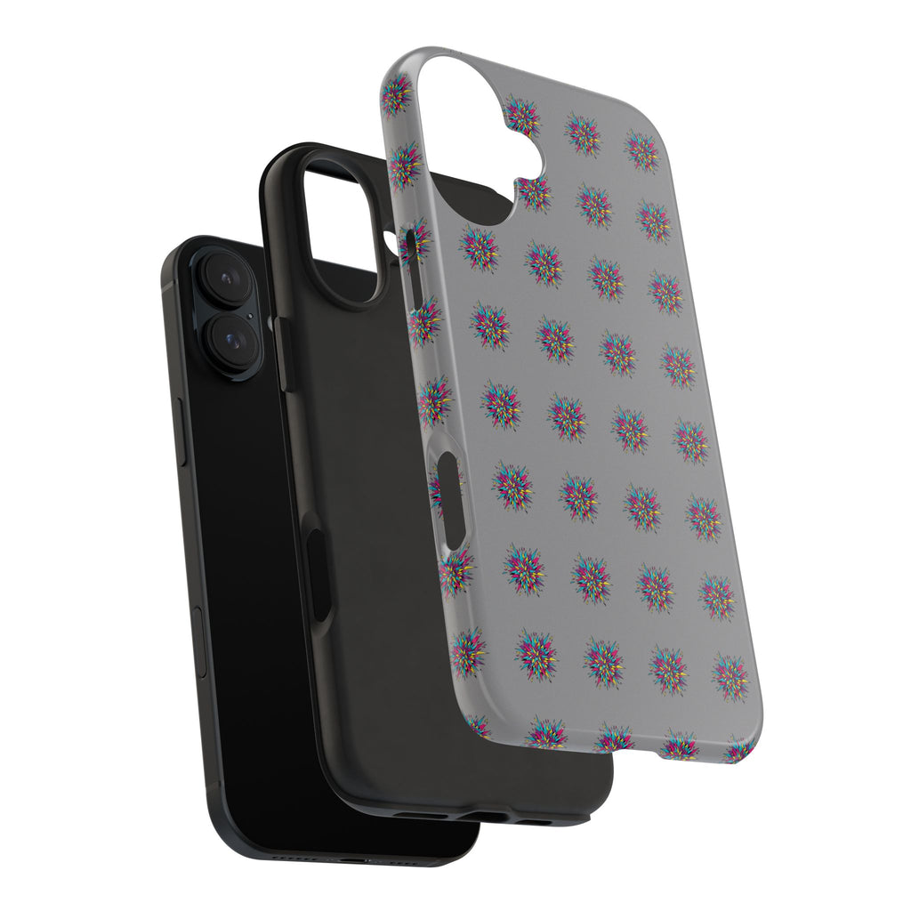 Tough Phone Case — Abstract Floral Burst Pattern on Gray (Protective Slim Fit)