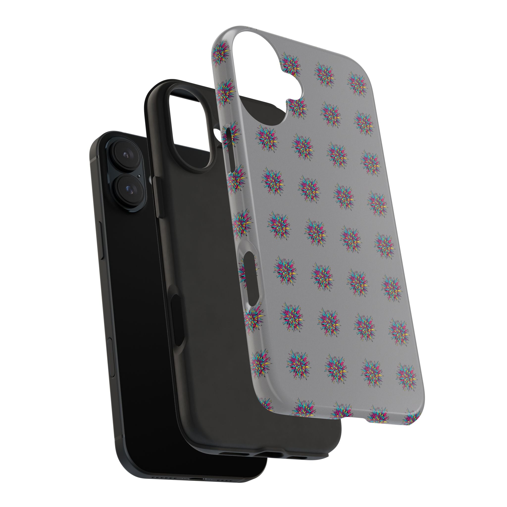 Tough Phone Case — Abstract Floral Burst Pattern on Gray (Protective Slim Fit)