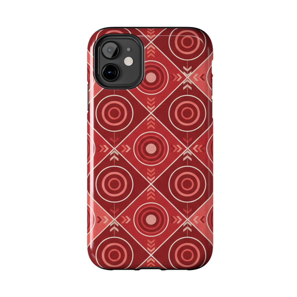 Red Geometric Target Pattern Tough Phone Case — Protective Abstract Retro Design