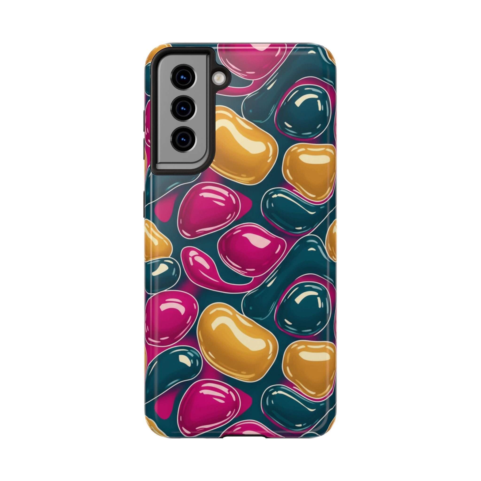 Abstract Colorful Blob Phone Case — Bold Teal, Magenta & Gold Protective Cover